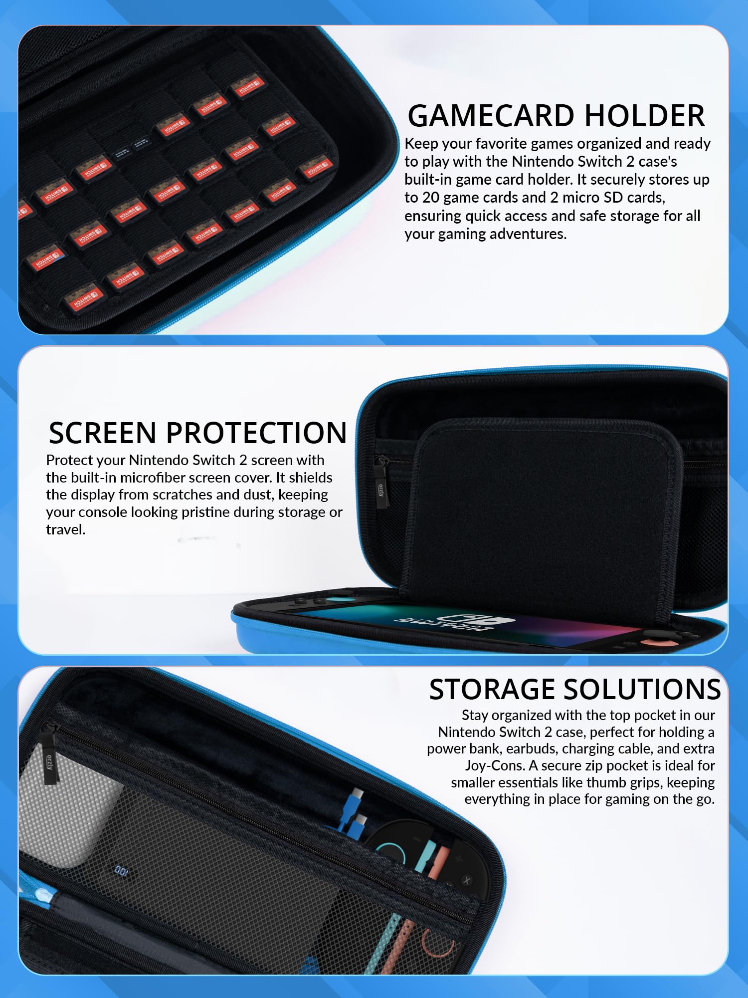 Blue Carry Case for Nintendo Switch 2 2025 Console with 7.9 inch