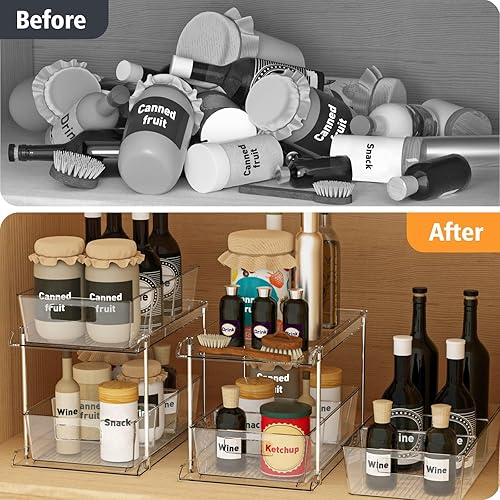 Miniatura 6 de Organizador extraíble para el hogar, paquete de 2 organizadores de baño transparentes de 2 niveles con divisores, bandeja multiusos para mostrador