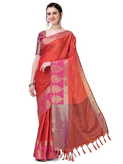 Women's Silk Blend Kanchipuram Saree With Blouse Piece