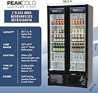 Vista 6 de PEAKCOLD+ 2-Door Upright Display Refrigerator - 25.7 Cubic Ft Energy Efficient Black Merchandiser Refrigerator With Glass Doors, White Interior &