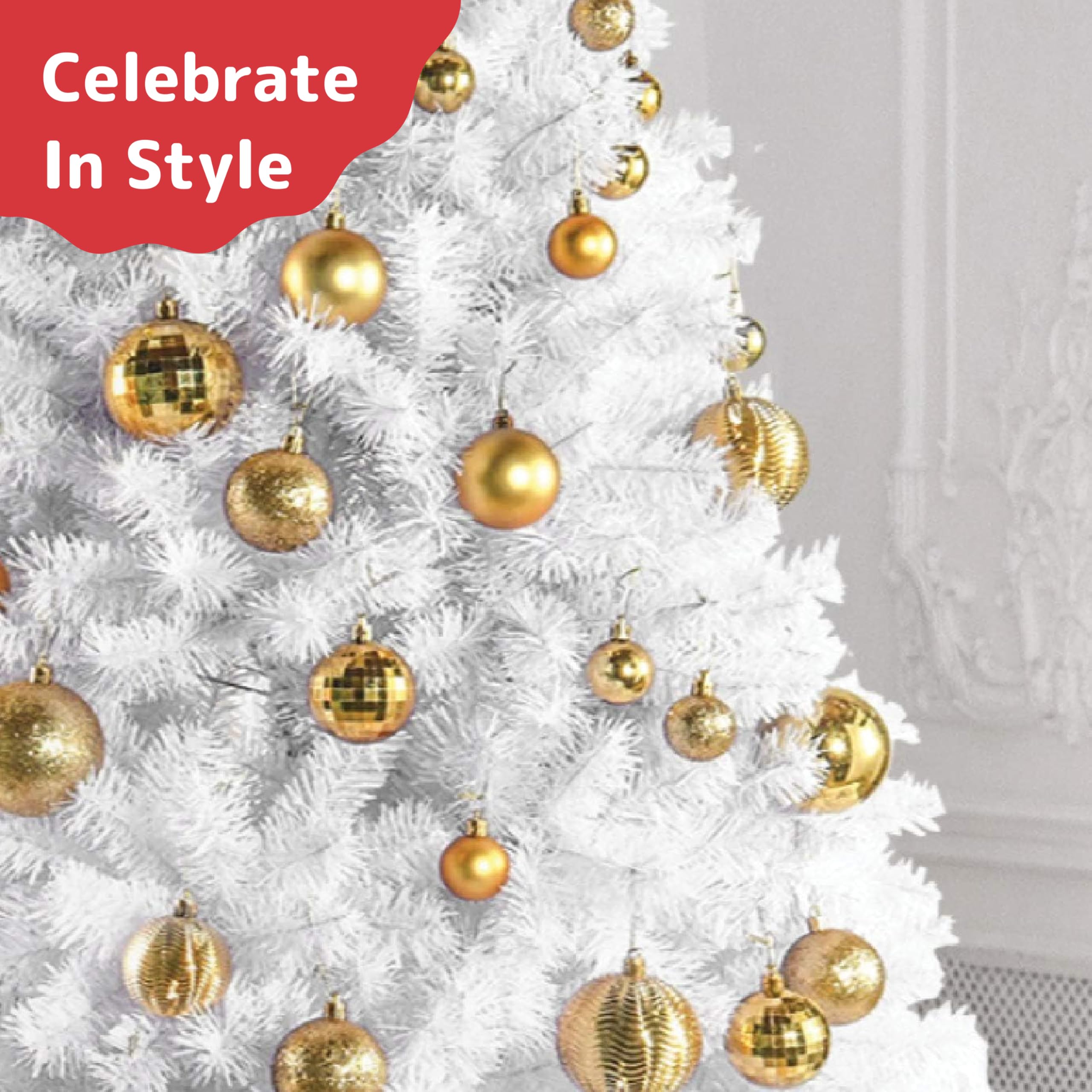 Prextex Boules de Noël Dorées pour Les Décorations de Noël - 36 Boules Noël Incassables avec Fil de Suspension pour la Décoration des Fêtes - Boules de Noël Dorées (Combo de 6 Styles en 3 Tailles)