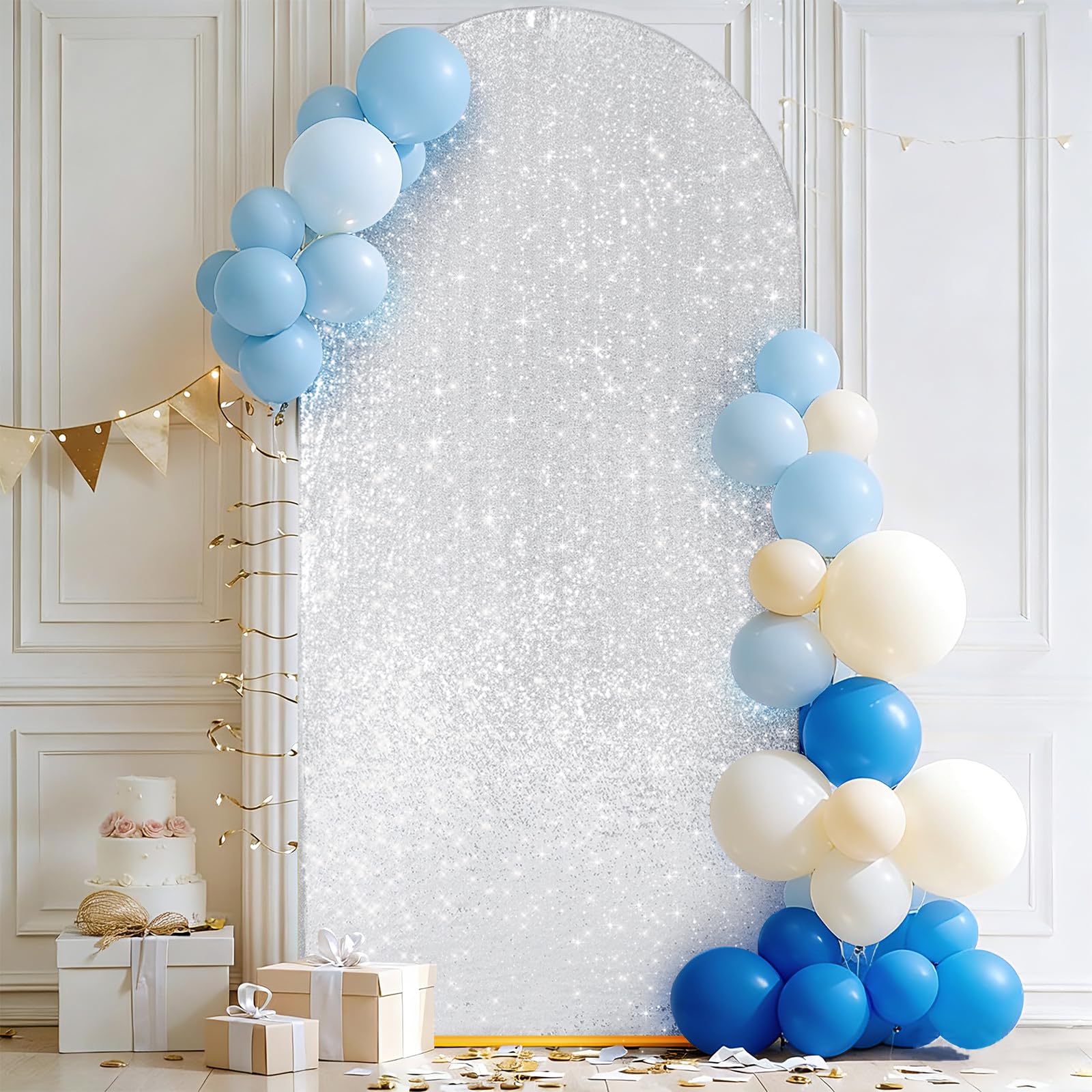 Silver Sequin Arch Backdrop Cover,6 FT Sparkly Arch Cover for Wedding, Baby Shower, Birthday Party, Events, Reception Decor