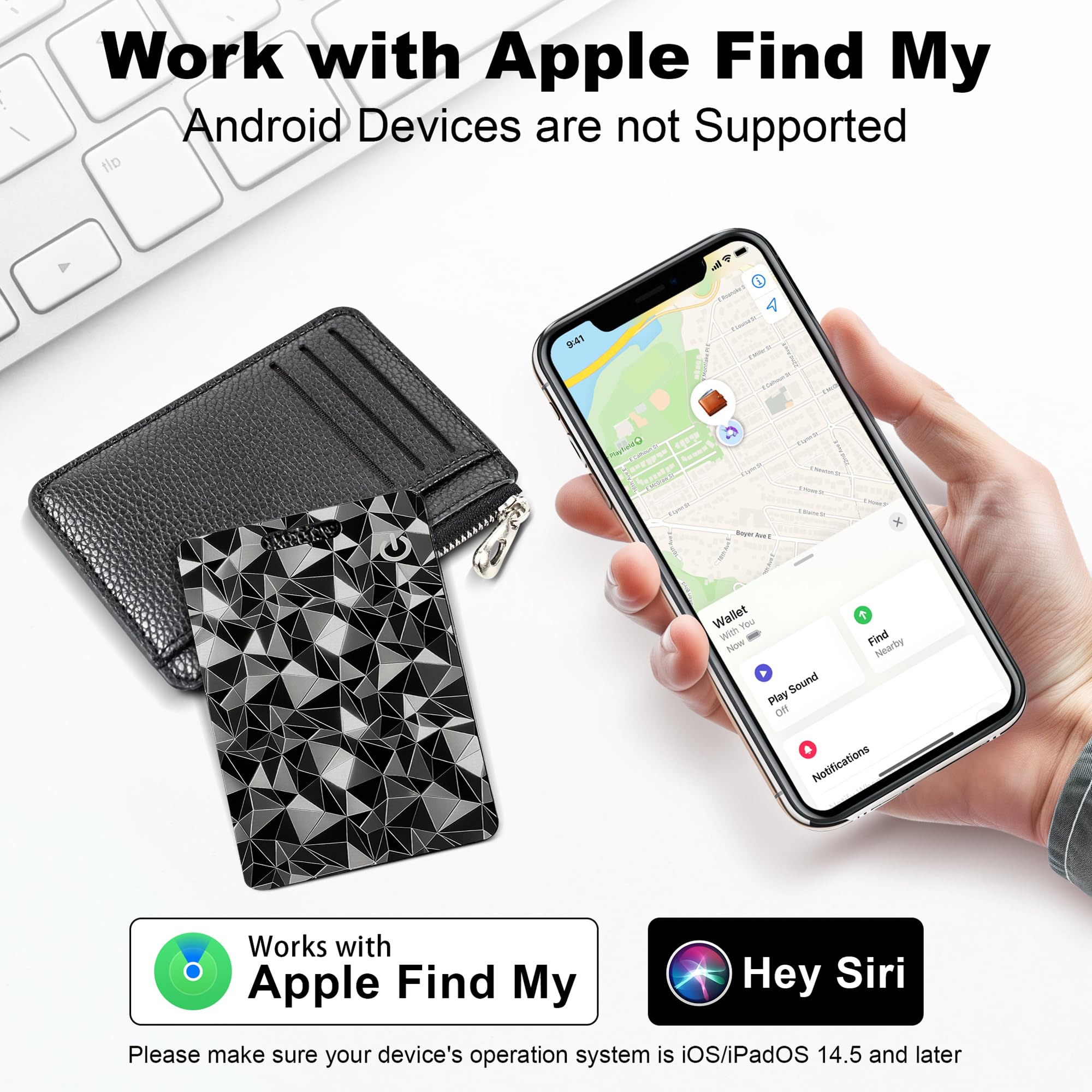 Portafoglio Tracker Card per Apple Find My (solo iOS), Bluetooth Smart Card Wallet Finder, IP68 impermeabile, 1,6 mm Slim Card Tracker per portafoglio, chiavi, etichette bagagli, passaporto, nero