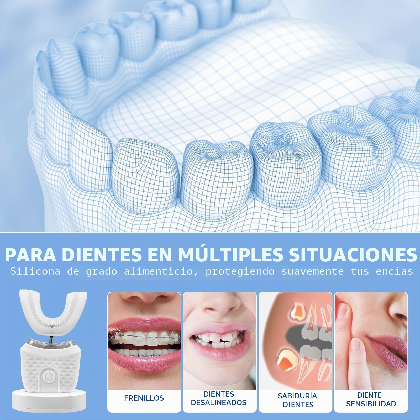 Cepillo De Dientes Ultrasónico Automático,En Forma De U,3 Niveles De Intensidad,45 S Temporizador,Ipx7 Impermeable,Cepillo De Dientes Eléctrico Ultrasónico 360° Para Adultos