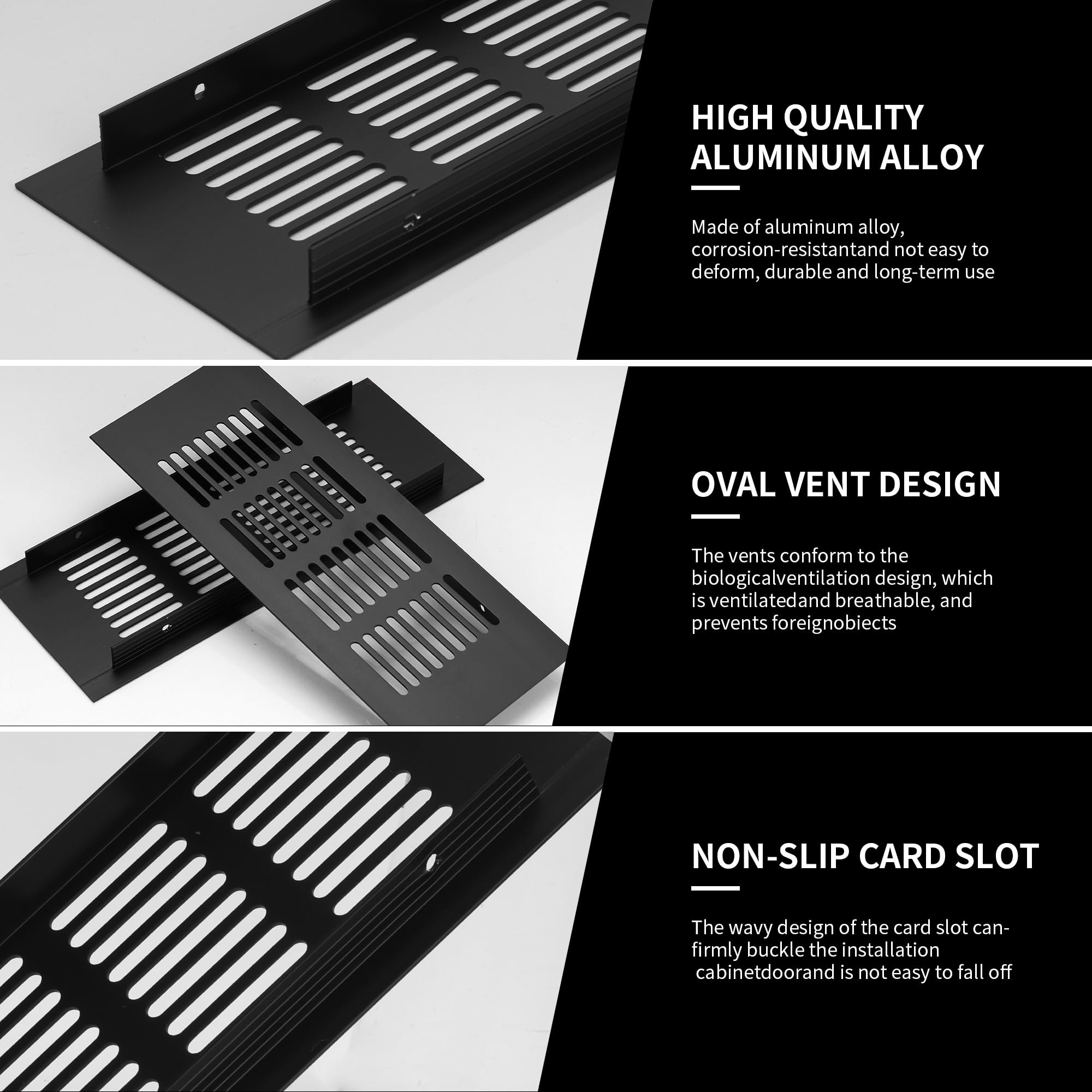 Aramanara 6 Pcs 8 x 3 Inch Door Air Vents Grille Cover, Black Square Ventilation Grille - Image 3