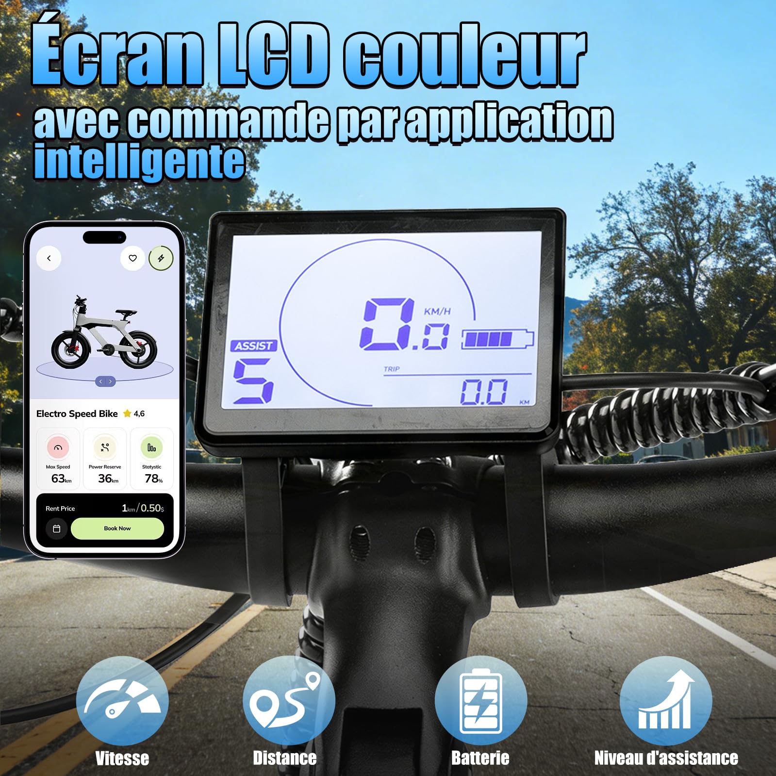 27M204 Vélo électrique pour homme, 27,5", gris, moteur sans balais 250 W, batterie 36 V 13 Ah, 25 km/h, écran LCD avec contrôle par application, portée jusqu'à 100 km, portée jusqu'à 100 km