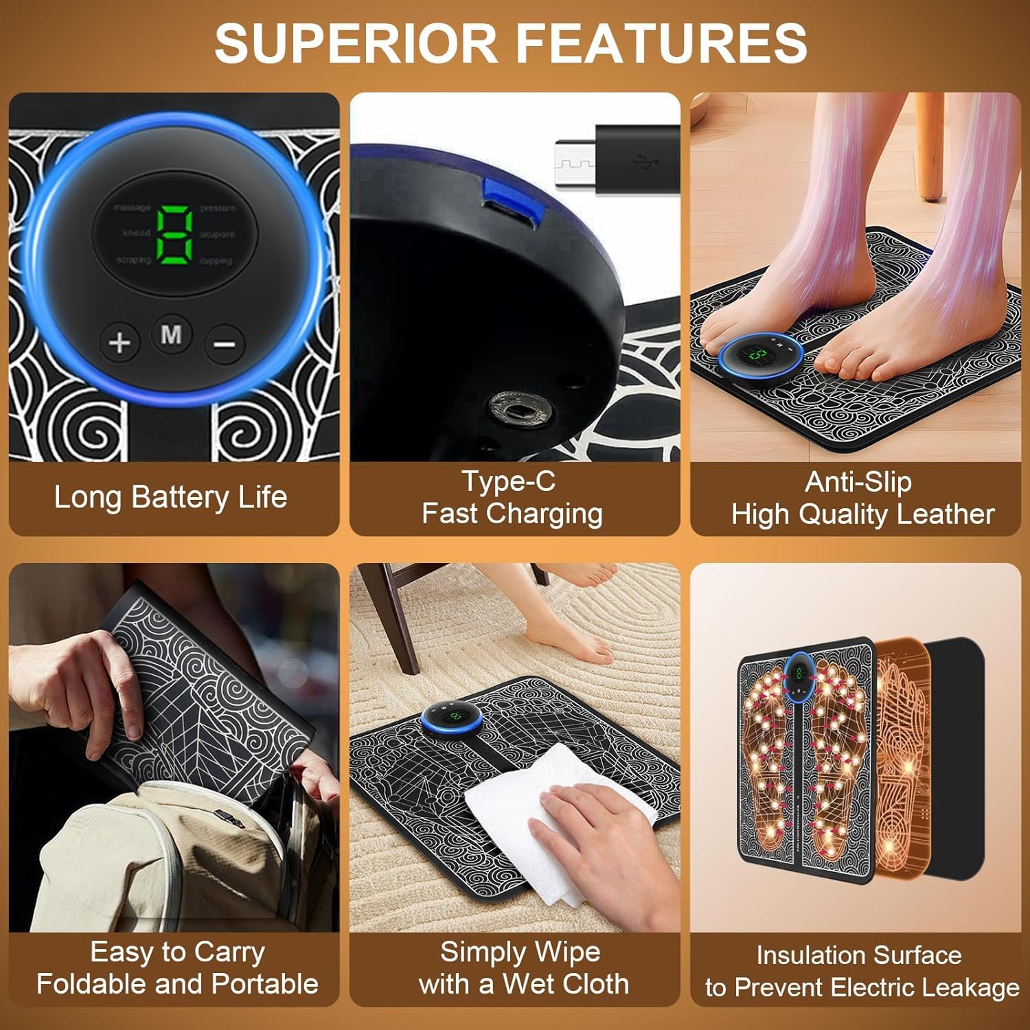 (Combo) Foot And body Massager Pain Relief Wireless Electric EMS Massage Machine,Rechargeable Portable Folding Automatic with 8 Mode19 Intensity for Legs,Body,Hand Therapy (Black) New Model - 2025 - Image 6 thumbnail
