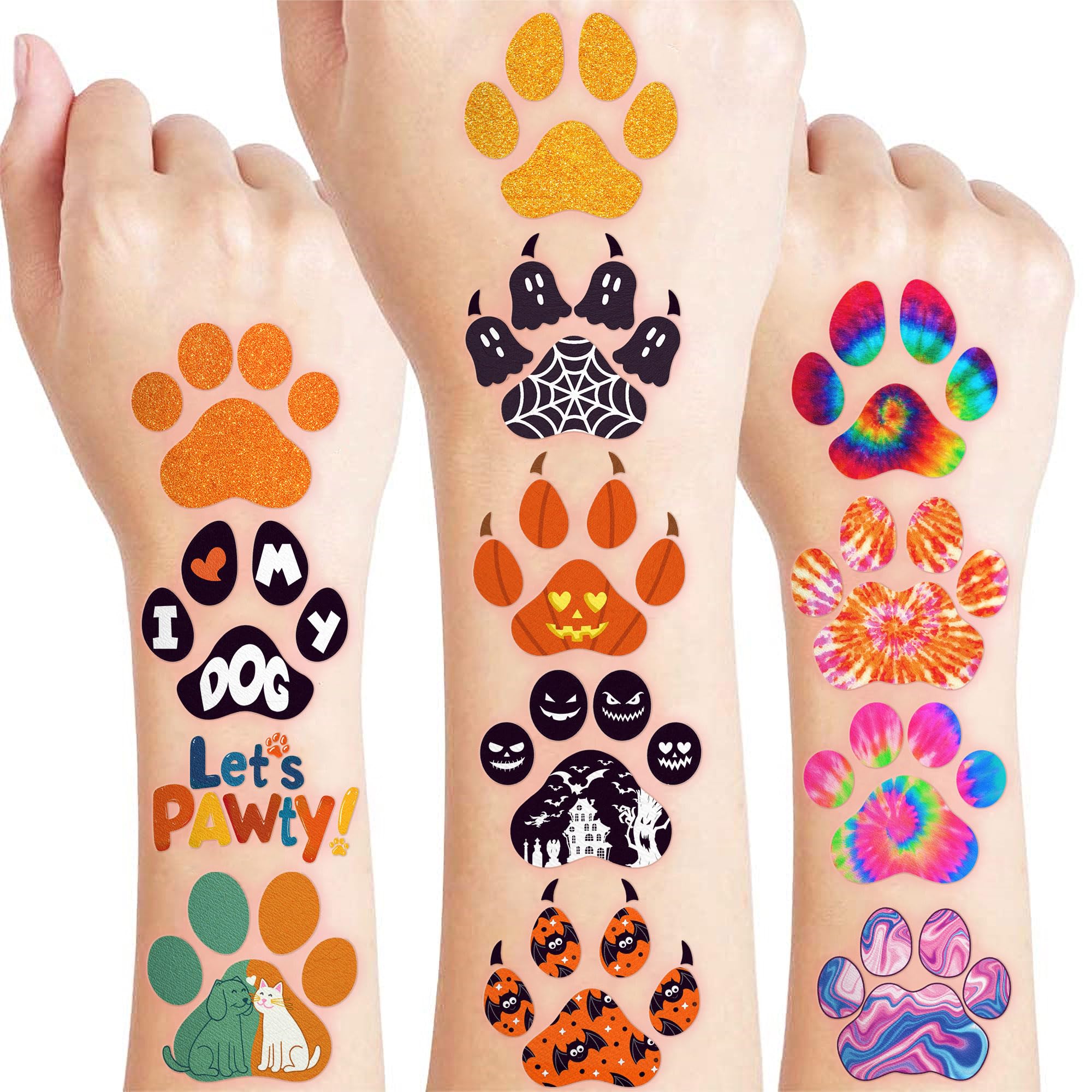 96 PCS Dog Cat Paw Print Pre-Cut Temporary Tattoos for Kids | Super Cute Themed Birthday Party Favors, Supplies, Decorations, Dog Fake Tattoo Stickers