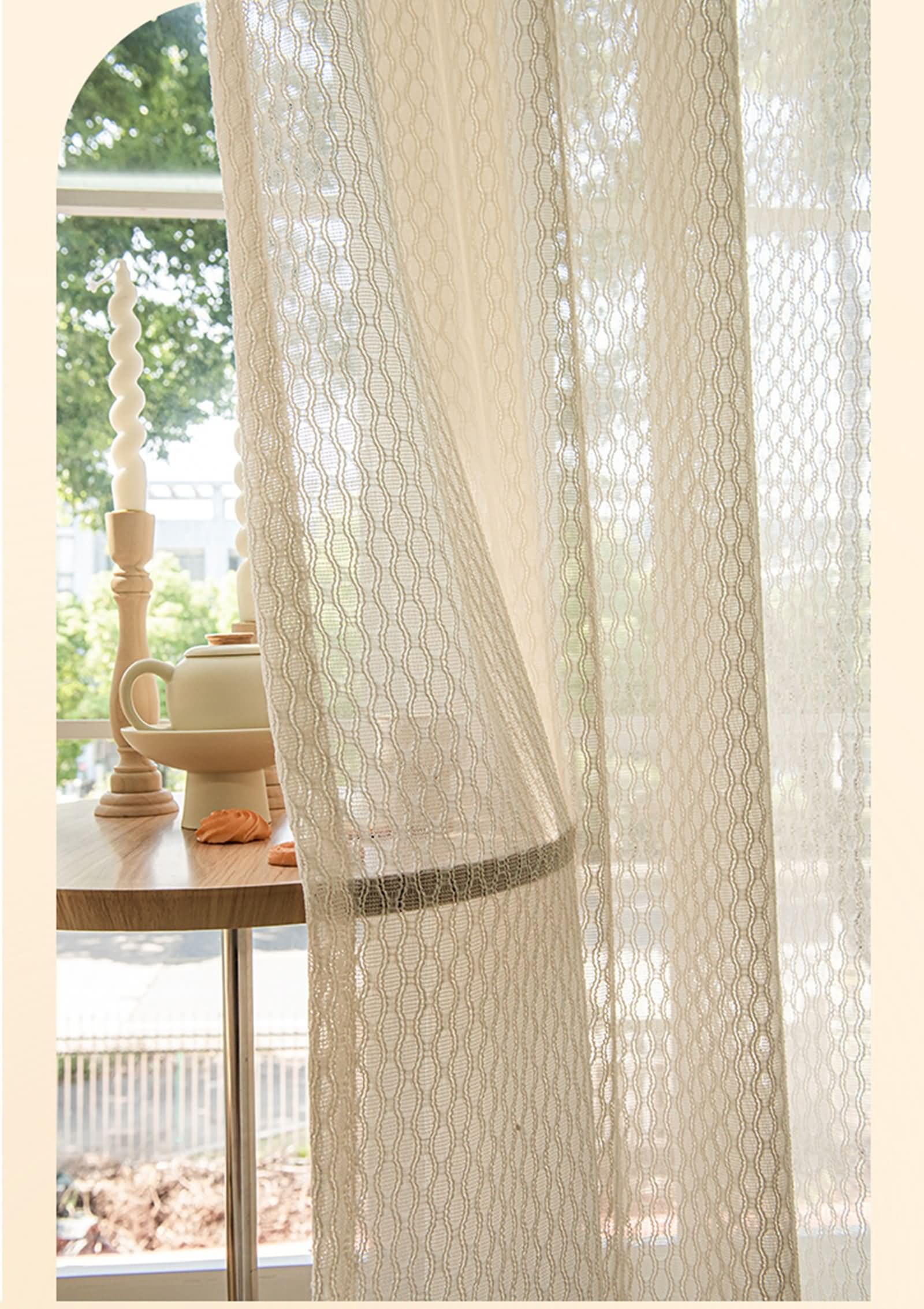 Tende Tulle 2 Pezzi,2 x 132W x 160H CM,Tenda Soggiorno Semioscurante Beige Jacquard Ondulato Tenda con Occhiello