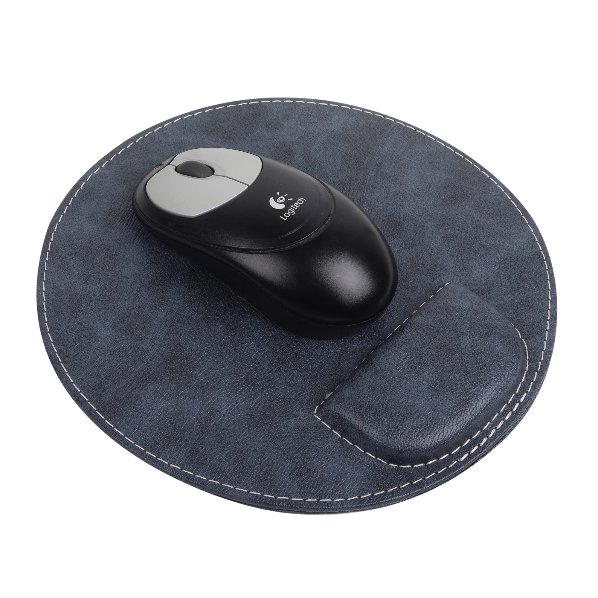 Anything & Everything Round Vegan Leather Mouse Pad with Wrist Rest, Non-Slip Backing, Waterproof, Stitched Edge, Handmade, Eco-Friendly (Pack of 1) (Blue Black) (B0BLYRBSFC) Amazon Price History, Amazon Price Tracker