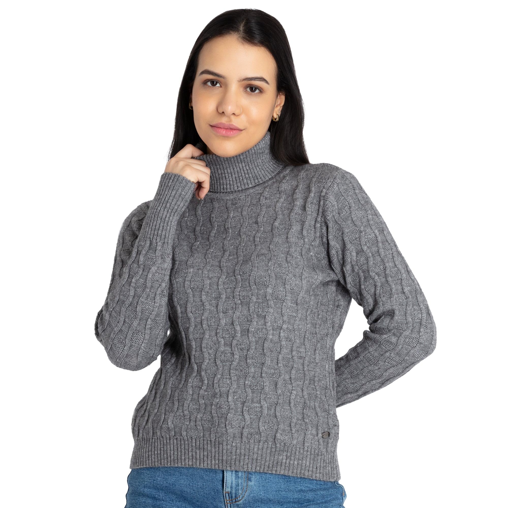Womens Solid High Neck Sweater-image-12