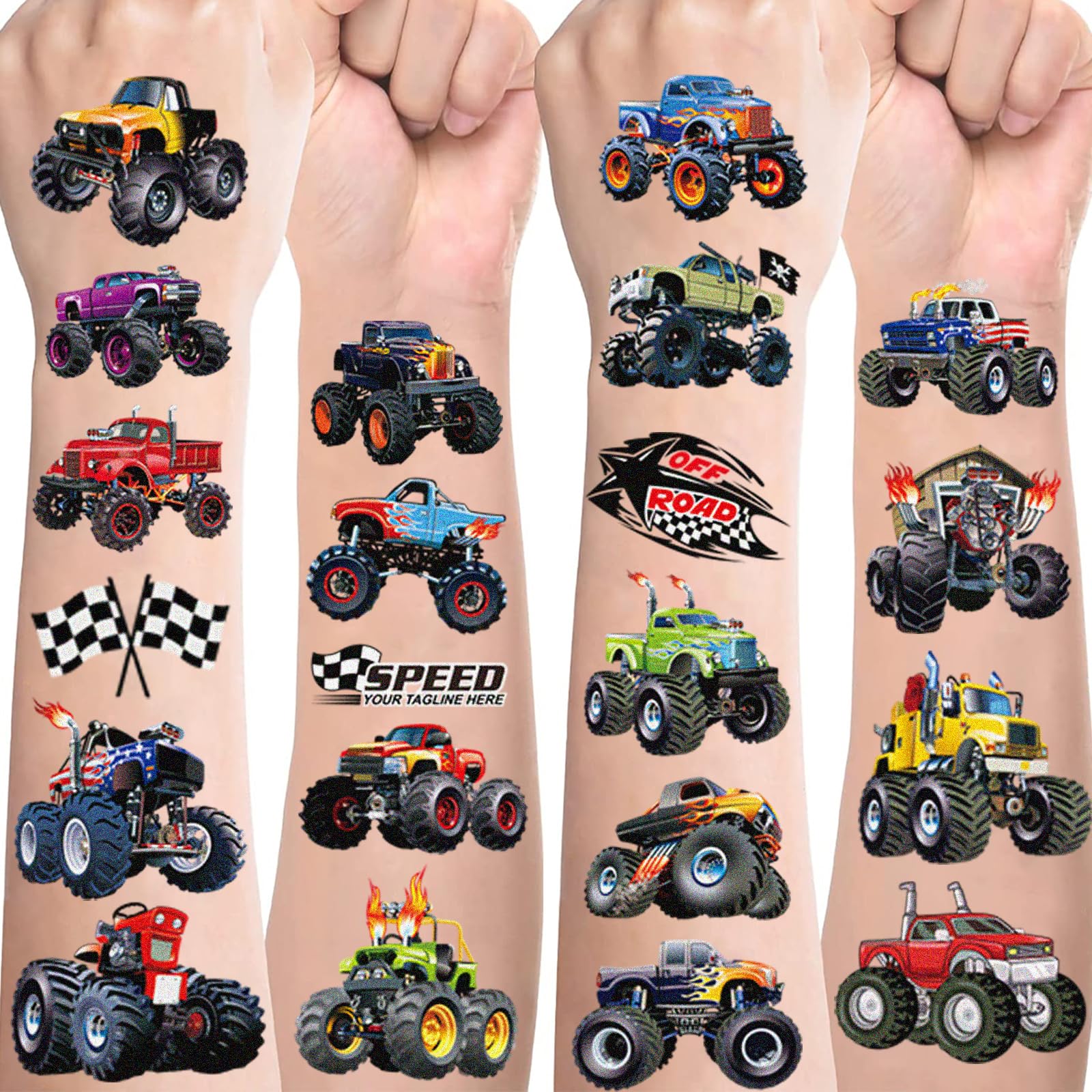 Monster Truck Tattoos für Kinder,10 Blätter Monstertruck Kindertattoos Hautfreundlich Set Temporäre Tattoos zum Aufkleben,Mitgebsel Kindergeburtstag Geschenke Party Deko Monster Truck Spielzeug Jungen