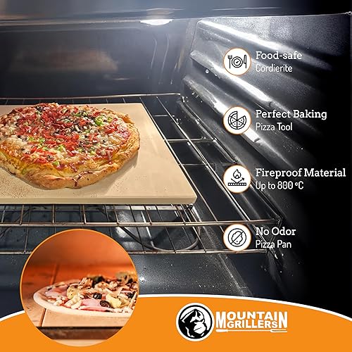 Miniatura 4 de MOUNTAIN GRILLERS Piedra para pizza para horno y parrilla, piedra rectangular de 12 x 16 pulgadas, piedra de hornear multiusos para pizza, pan o