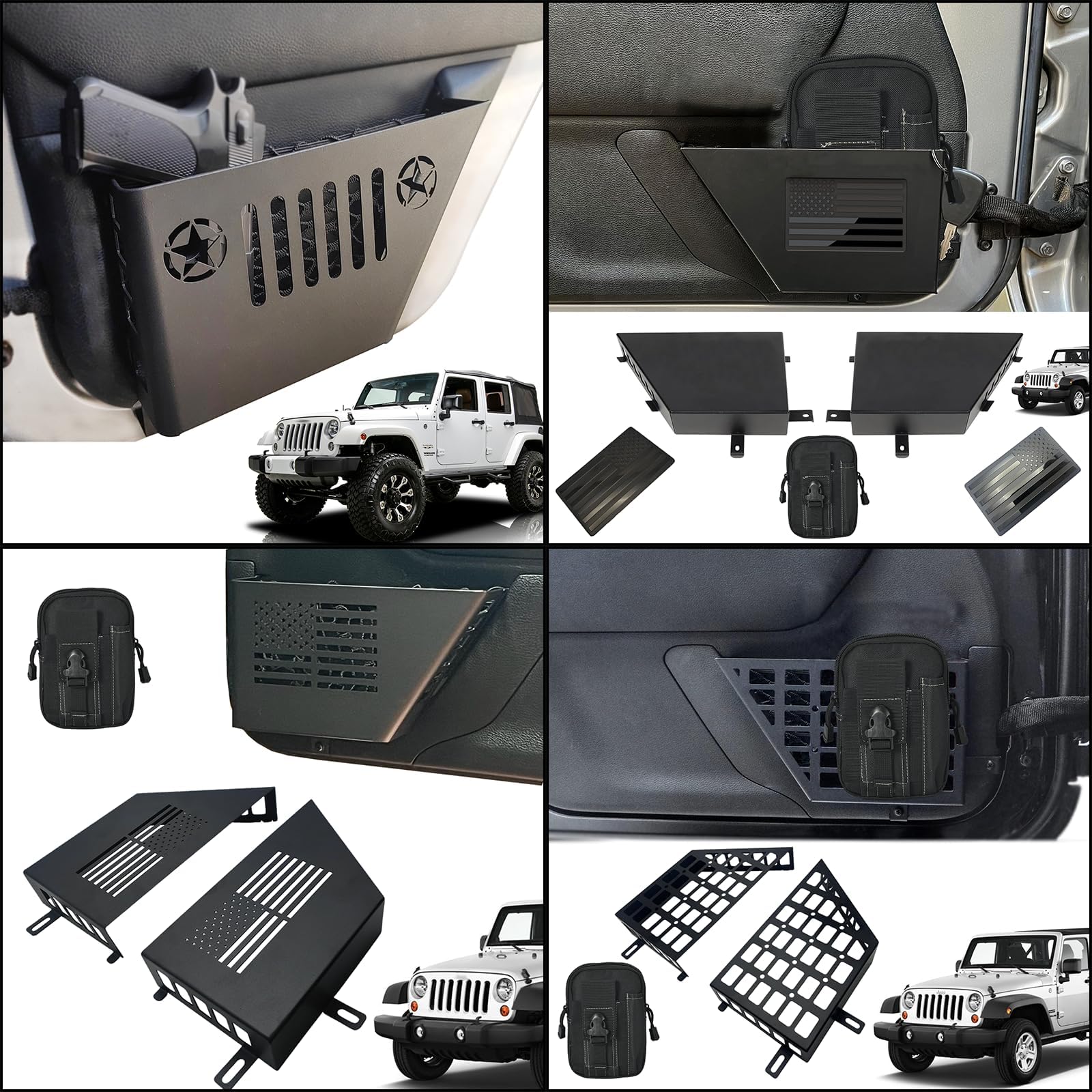 Unifizz Jeep Wrangler JK JKU 2007–2018 Metall-Aufbewahrungsbox für die Vordertür, robuster Tür-Organizer, sichere Jeep-Tür-Aufbewahrungstaschen, rostbeständiger Stahl, Innenerweiterungszubehör, 2