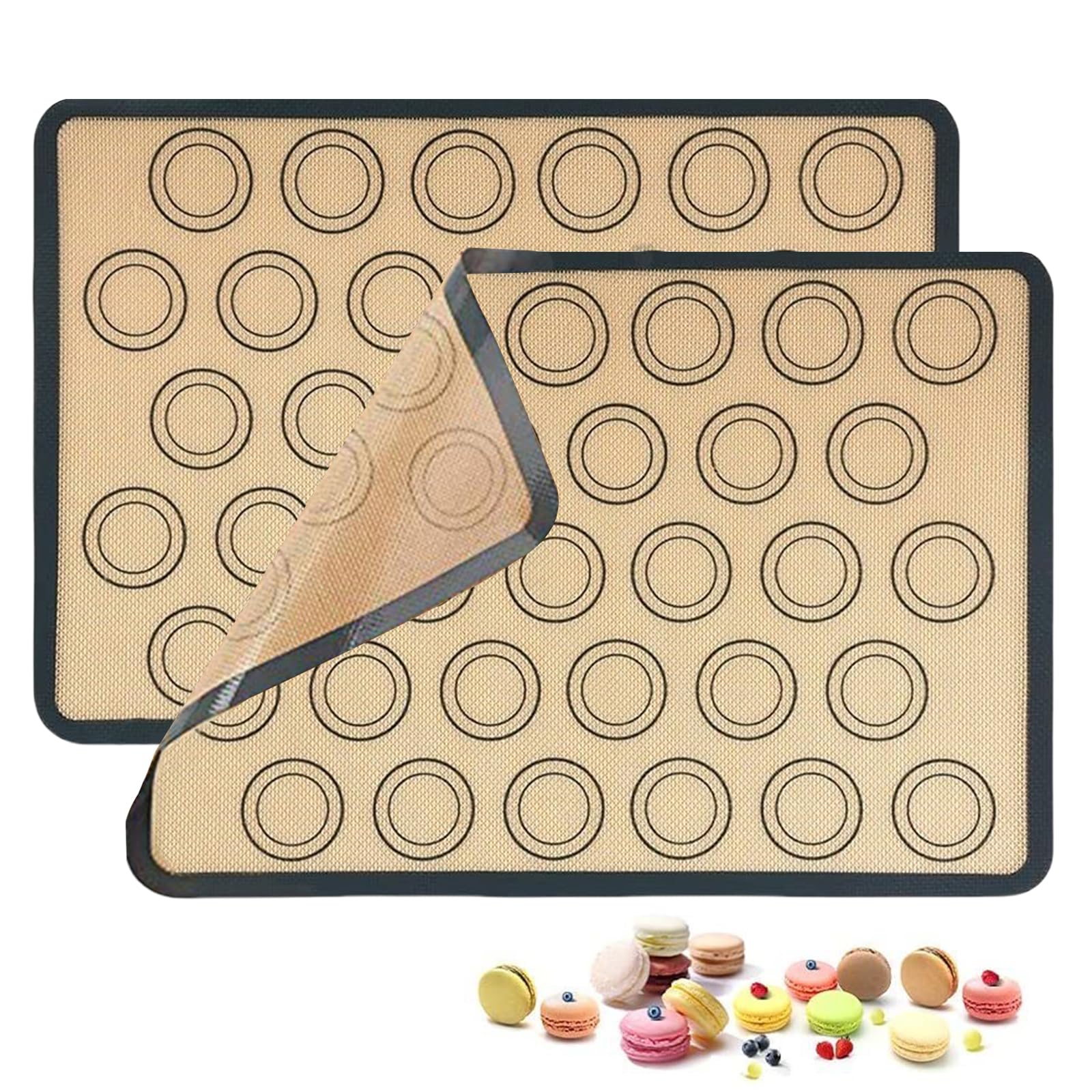 Lesbyit 2 Pack Silicone Baking Mats, 42x29.5cm Non-Stick Reusable Oven Liners & Baking Sheets - Heat Resistant Silicone Mats for Macarons Cookies Pastry Bread Sushi