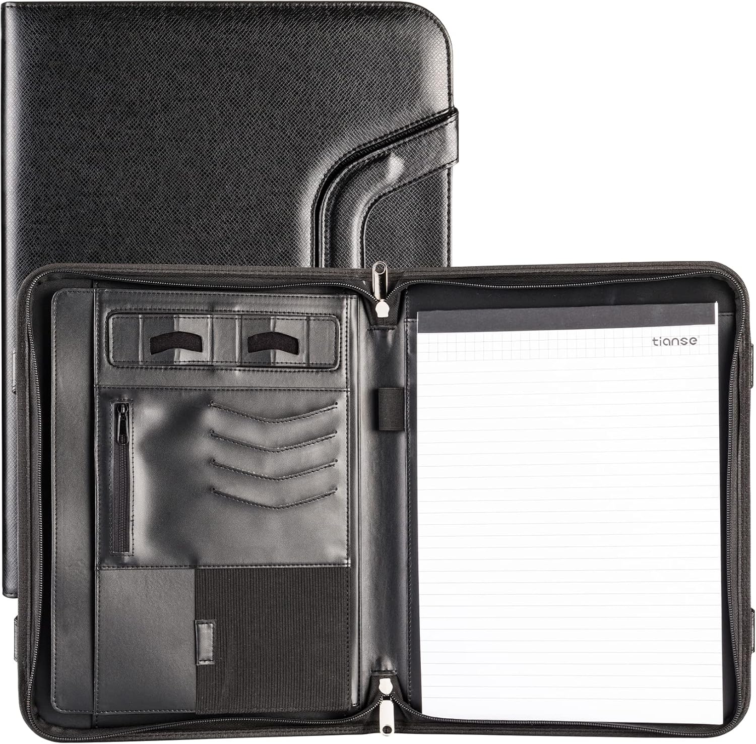 TIANSE Business Portfolio with Zipper Leather Premium Padfolio Folder