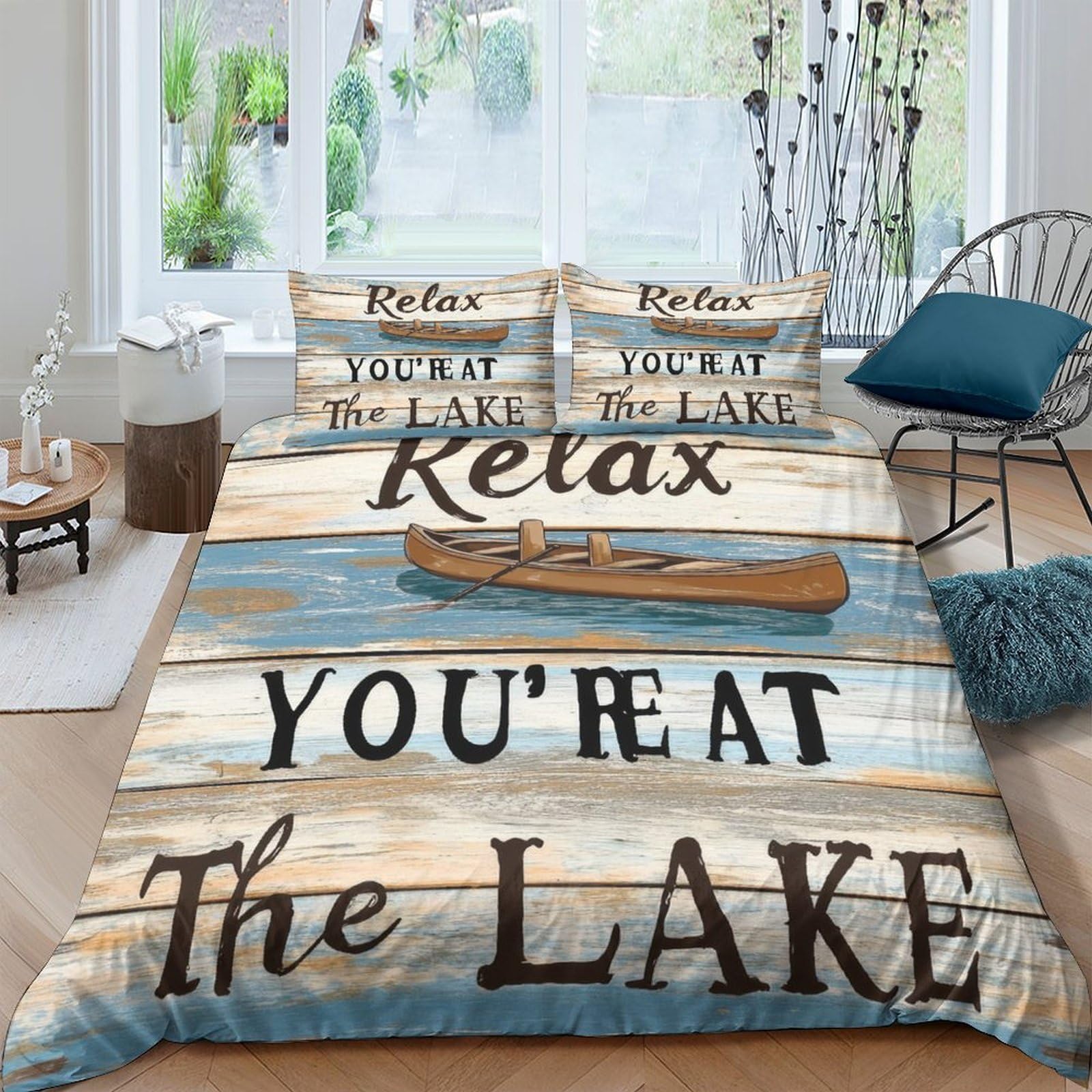 Ctjqhvkz Style-10 3D Printed Lake House Relax Fitted Sheet Microfiber Rustic Boat Bed Cover For Bedroom Guestroom Decor Easy Care Single（135X200cm）