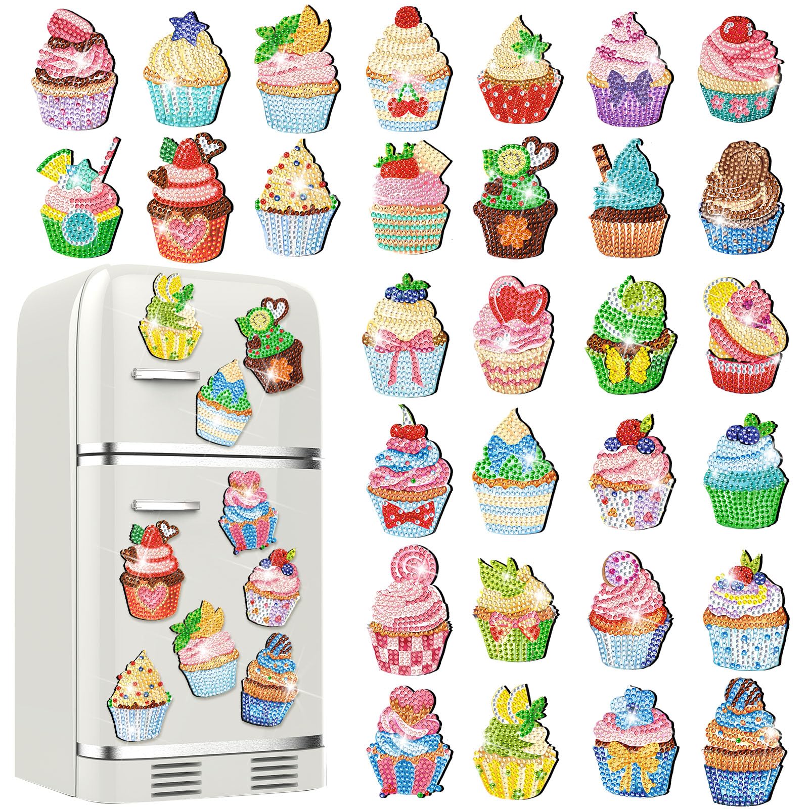 Remuuly 30 Pcs Cupcake Diamond Painting Magnet Diamond Art Kits for Adults