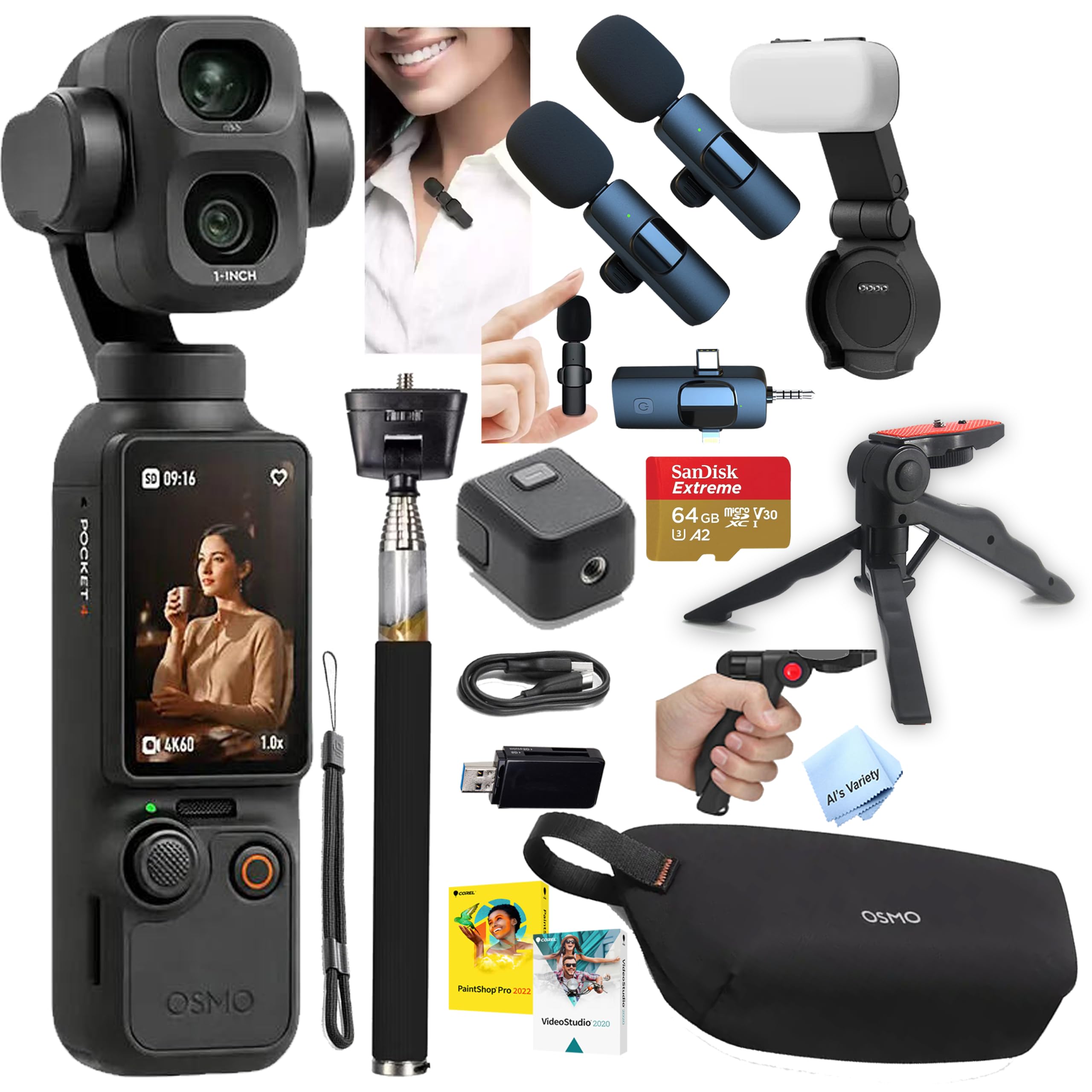 Osmo Pocket 4P Dual-Lens 4K Gimbal Camera Vlog Bundle with Dual Wireless Mics, 64GB Card,…