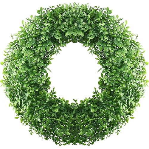 SEVENLOVE 17 inch Boxwood Wreath, Front Door Wreath Boxwood,Wreaths for Front Door clearnce，Wreaths for Front Door Farmhouse Door Wreath Outdoor Indoor for All Seasons Decor