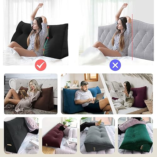 Miniatura 3 de BAHULA Almohada de lectura triangular para cabecero grande, cojín de cuña triangular extraíble, respaldo de lectura, almohada de cuña triangular,