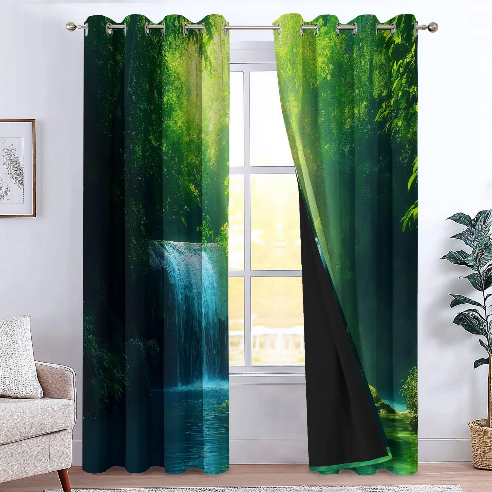 Rideau cascade forêt thaïlandaise pour salon zen et isolation thermique optimale