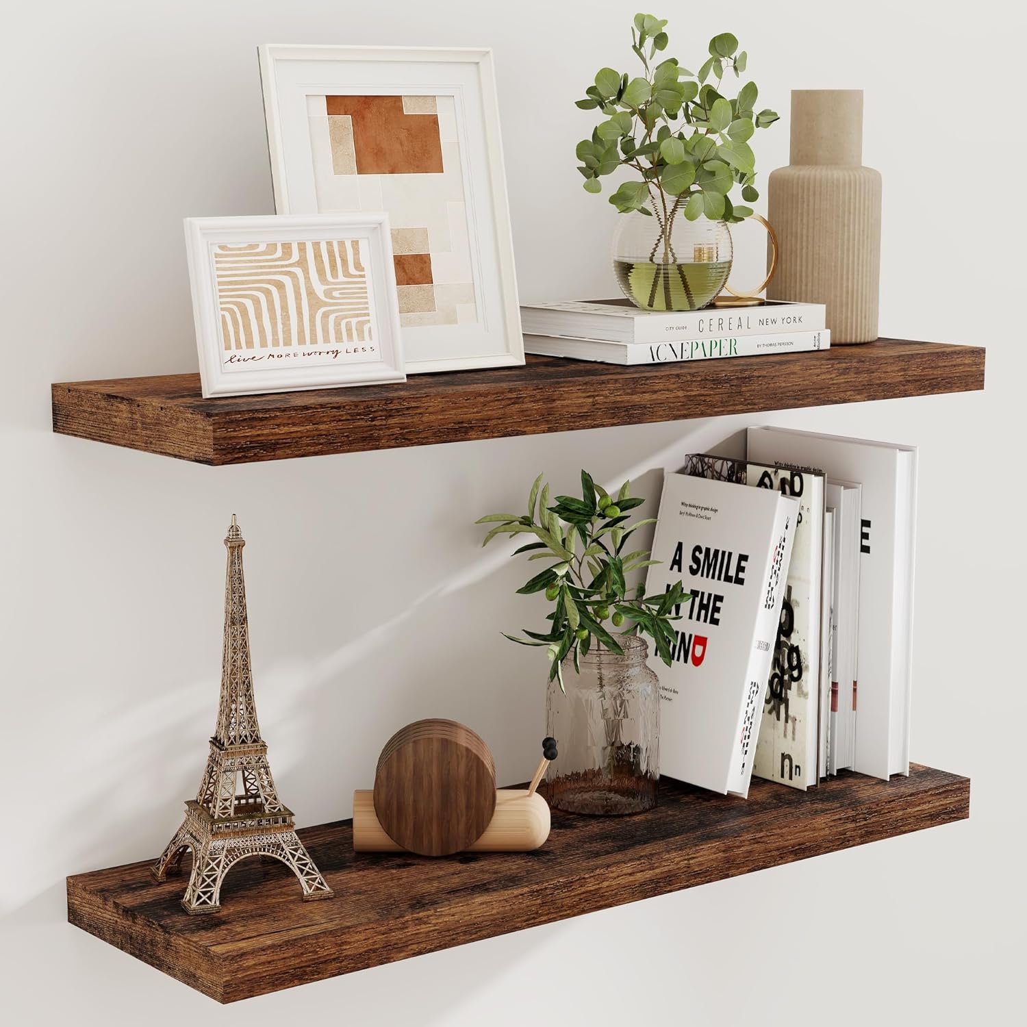 36×9.3 Floating Shelves for Wall, Wood Floating Shelf 36 Inch Long, Large Deep Wall Shelves for Home Decor & Storage, Rustic Deep Shelf for Living Room, Bedroom, Kitchen, Rustic Brown Color