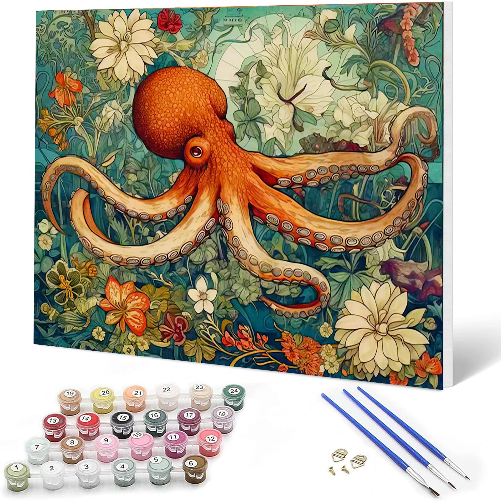 Auremi Octopus Paint by Numbers Kits Kids Adults, Animal Painting by Number Kits On Canvas,Framed DIY Color Oil Painting Acrylic Paints,Home Wall Decor 20x30cm
