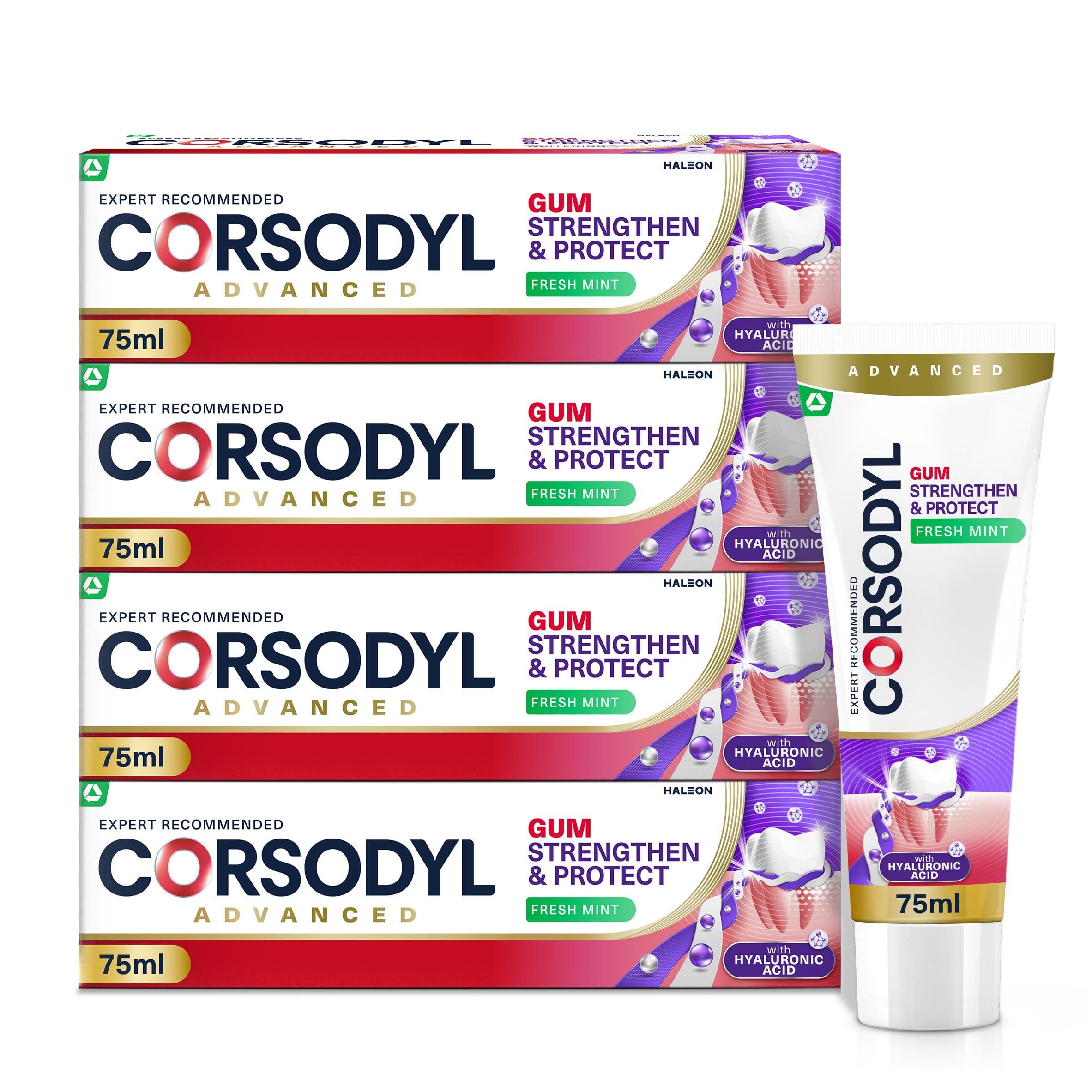 Toothpaste Multipack Gum Strengthen & Protect with Hyaluronic Acid, Fresh Mint, 4X 75ml