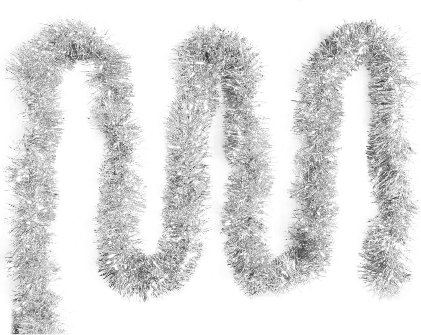 Folytiy Silver Christmas Tinsel Garland 10M/32.8ft Xmas Chunky Tinsel
