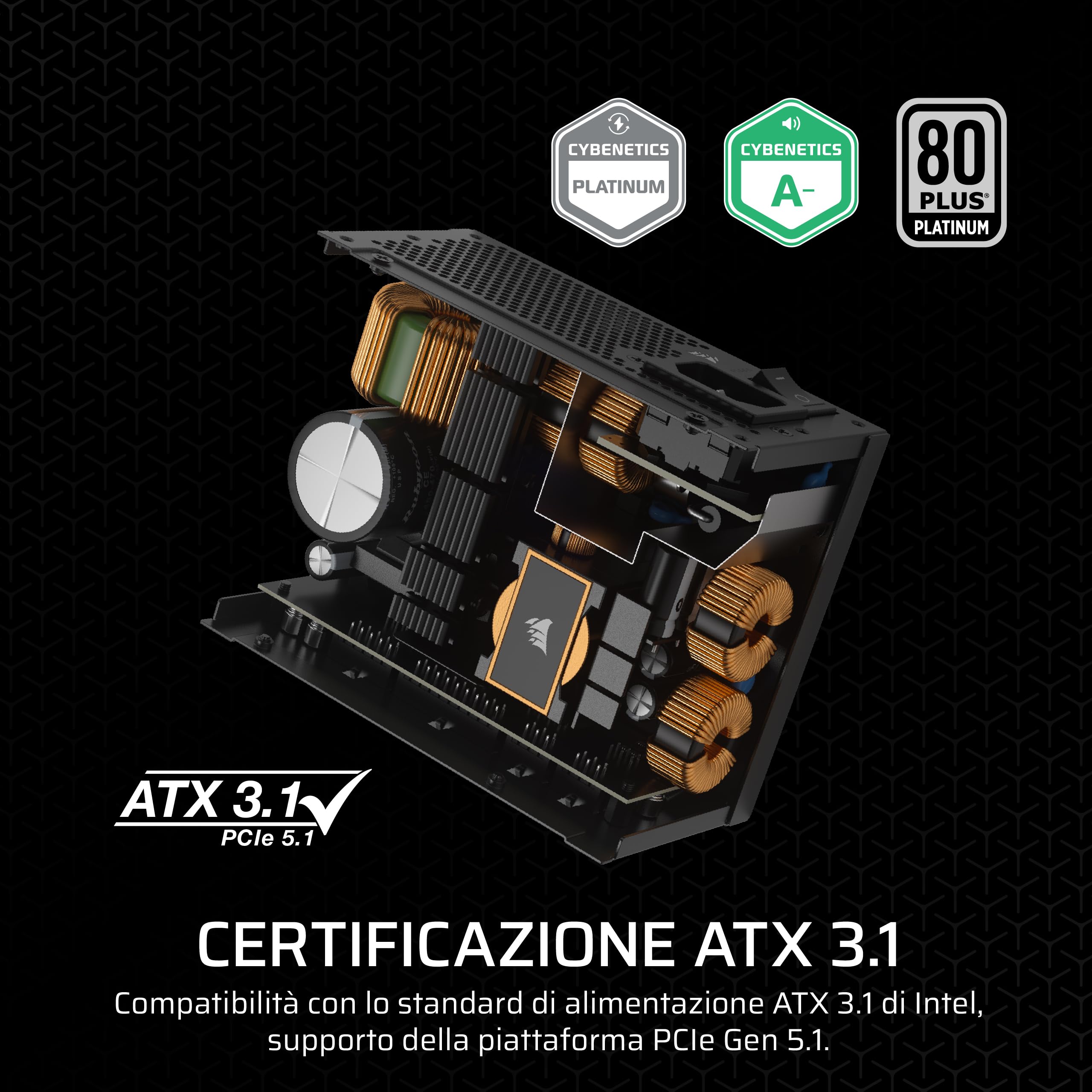 CORSAIR SF750 (2024) Alimentatore Completamente Modulare a Basso Rumore 80 PLUS Platinum – Conforme 3.1 – Predisposto per PCIe 5.1 – Staffa SFX-to-ATX Inclusa – Nero