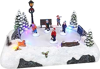 Top Treasures Christmas Village Tabletop Hockey Skating Rink Pre-lit Winter Snow Village Perfect Addition to Your Christmas Indoor Home Decorations Great Centerpiece for Your Collection