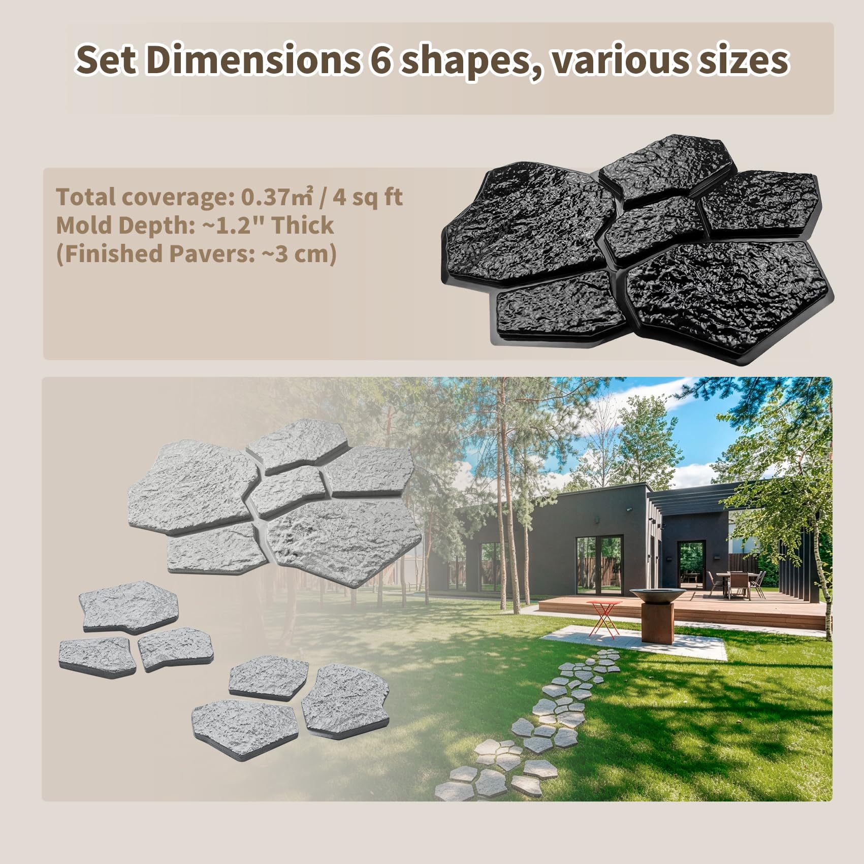 Concrete Paver Molds - 6 Pack for Flagstone -2