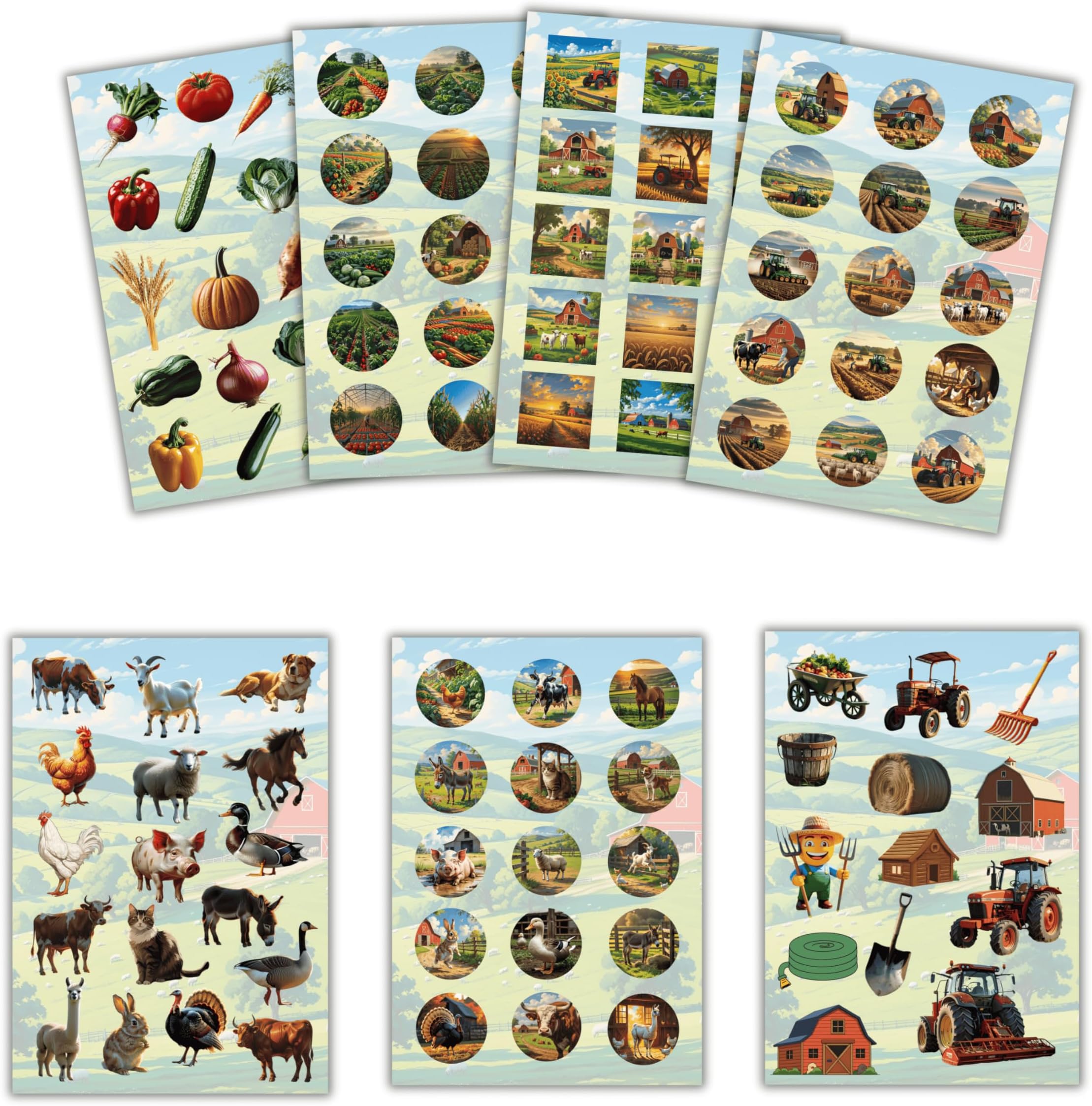 Farm Stickers Set – 110 PCS Cute Farm Animals & Tractor Designs, 7 Sheets (8.5x4.5 in) – Thick Waterproof Vinyl, Easy Peel & Stick, Perfect Farm Stickers for Kids, Crafts & Decorations