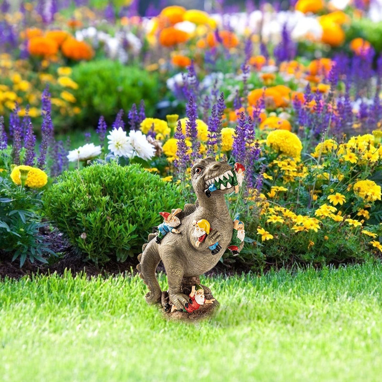 Estatua decoración Mini estatuas de gnomos de jardín para decoración al Aire Libre, Resina Dinosaurio Comiendo gnomos figuritas esculturas Patio jardín decoración del hogar 15x5x6cm Adornos de