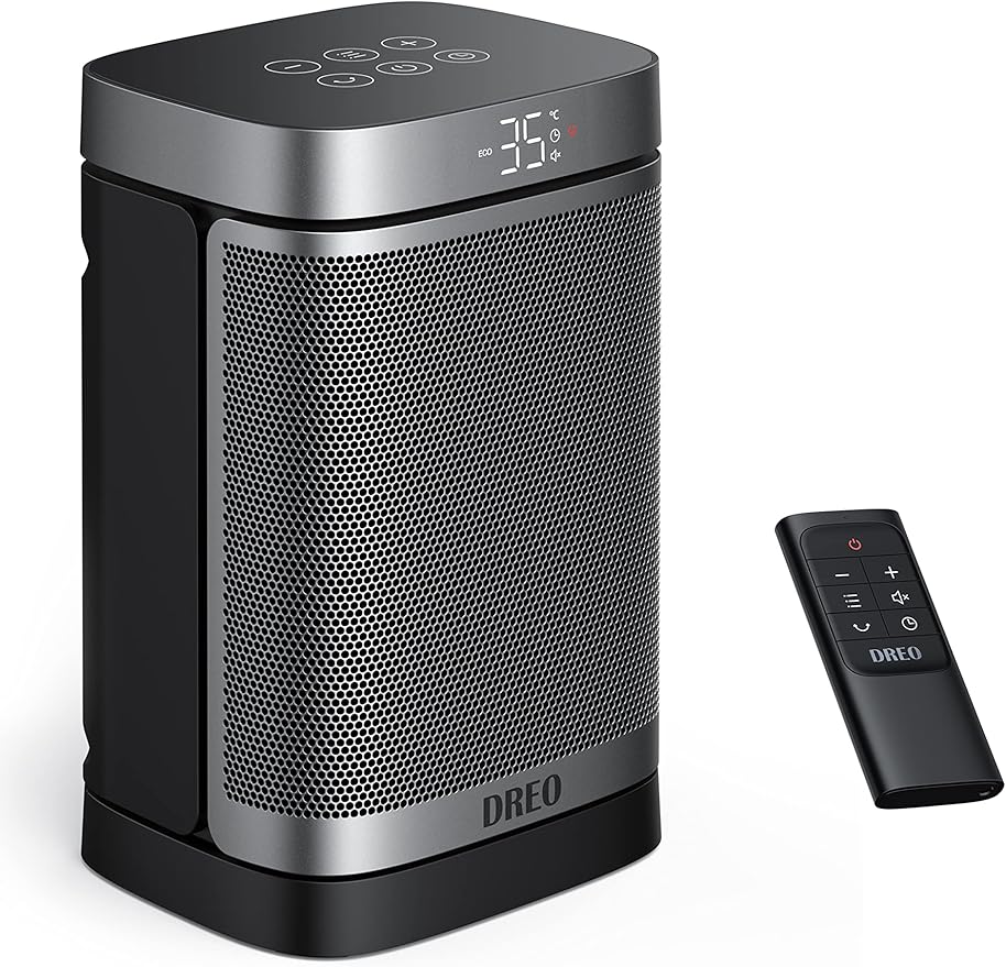 Dreo Calefactor Atom One, 3-Modos 3-Velocidades, 70°Oscilación, Calefactor cerámico de PTC con termostato, con termostato, temporizador 1-12H, Mando a distancia, Modo ECO-Ahorro de energía