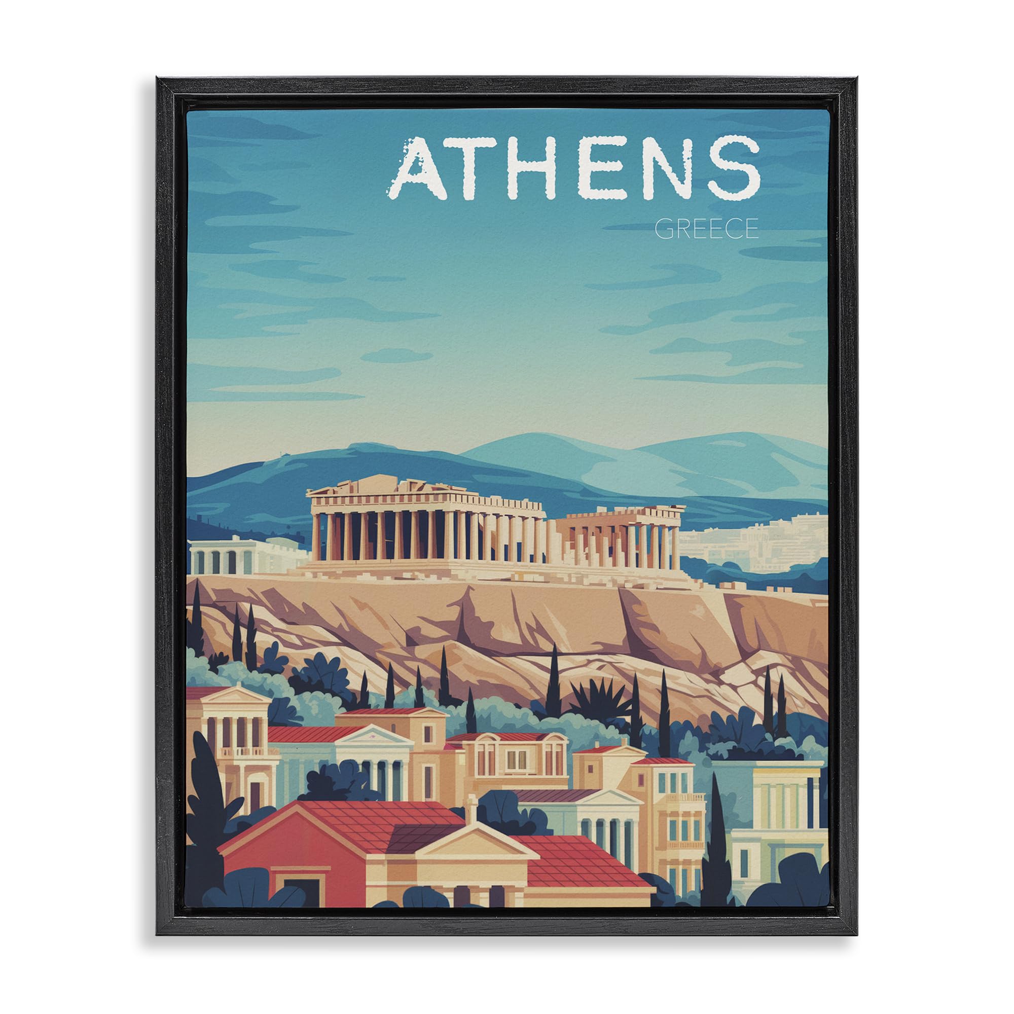 'Athens Topography Cityscape'| Floating Frame Canvas Art