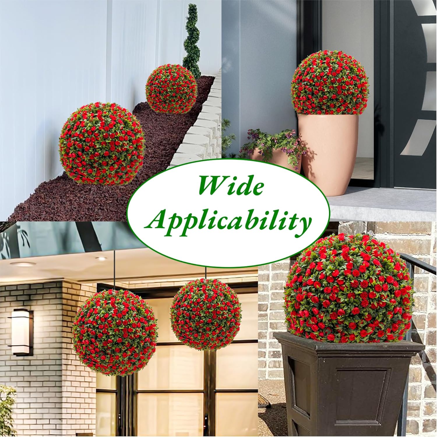 GarveeHome 20.8 in Artificial Topiary Balls 2PCS, Flower Topiary Ball Decorative Balls for Outdoor Patio Garden and Indoor, Wedding Decoration, Red