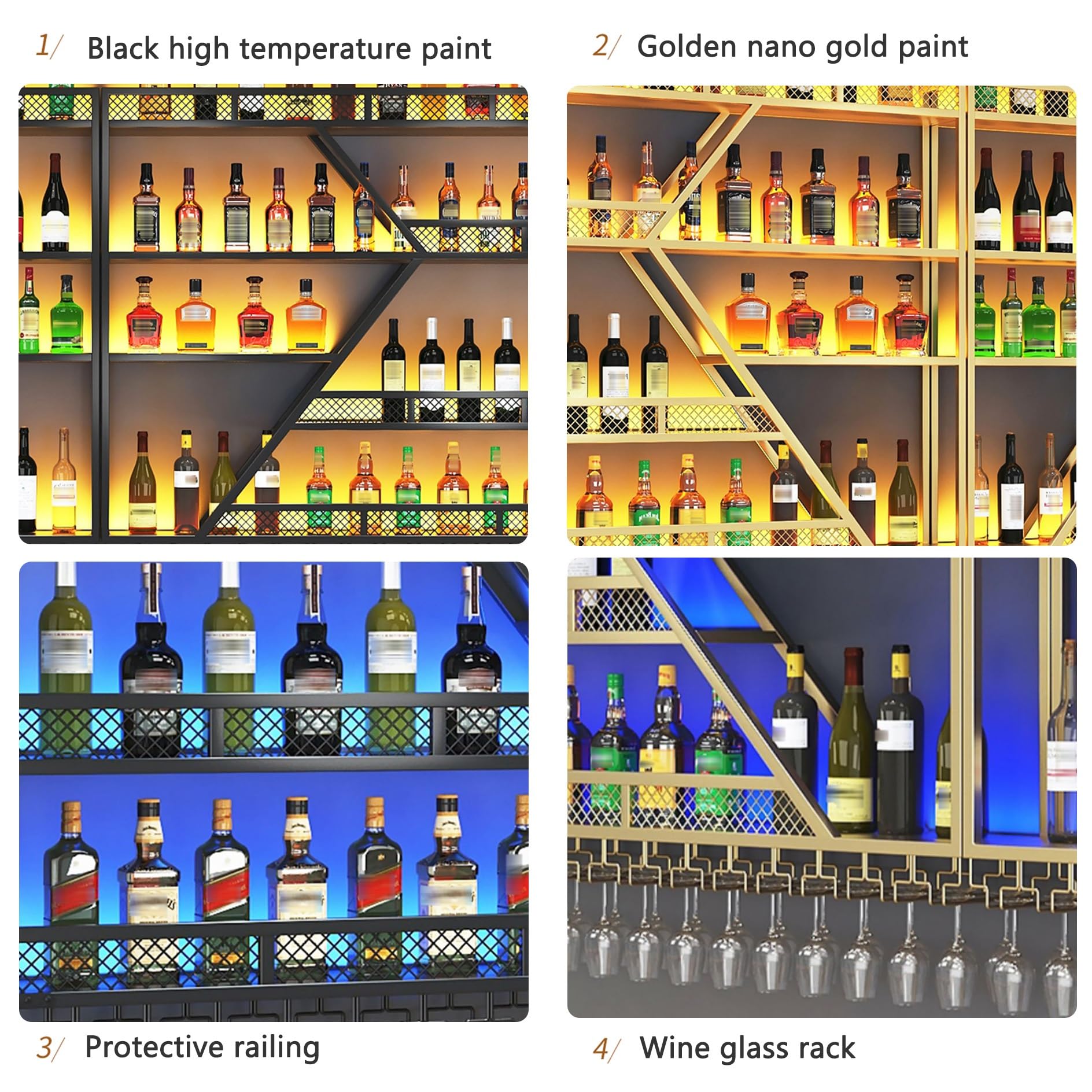 Botellero de Montaje en Pared,Garrafeira de vino Mueble Botelleros,Estante para Botellas de Vino con luz LED,Enfriador de Vino Montado en la Pared,Estantería de Hierro de Estilo Industrial,Cocina,Bar