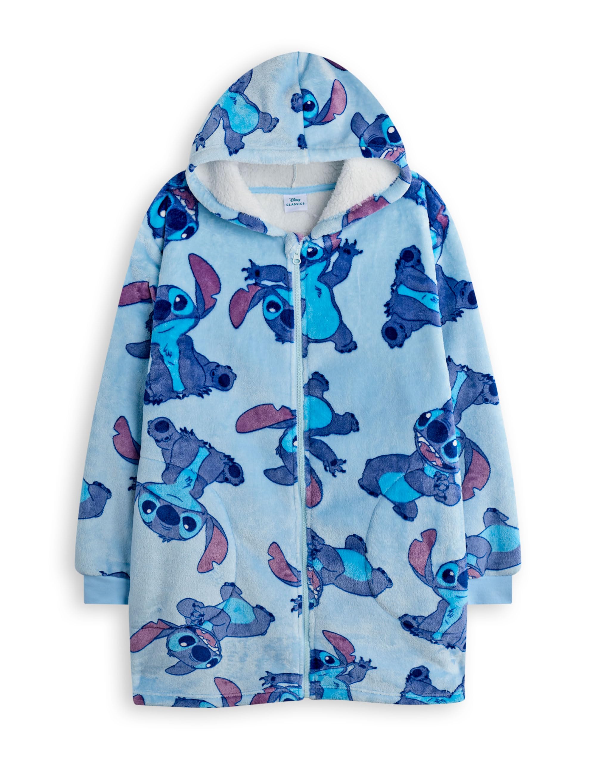 Disney Lilo & Stitch Girls Wearable Blanket | Kids Watercolour Purple & Blue Embroidered Character Fleece Hoodie