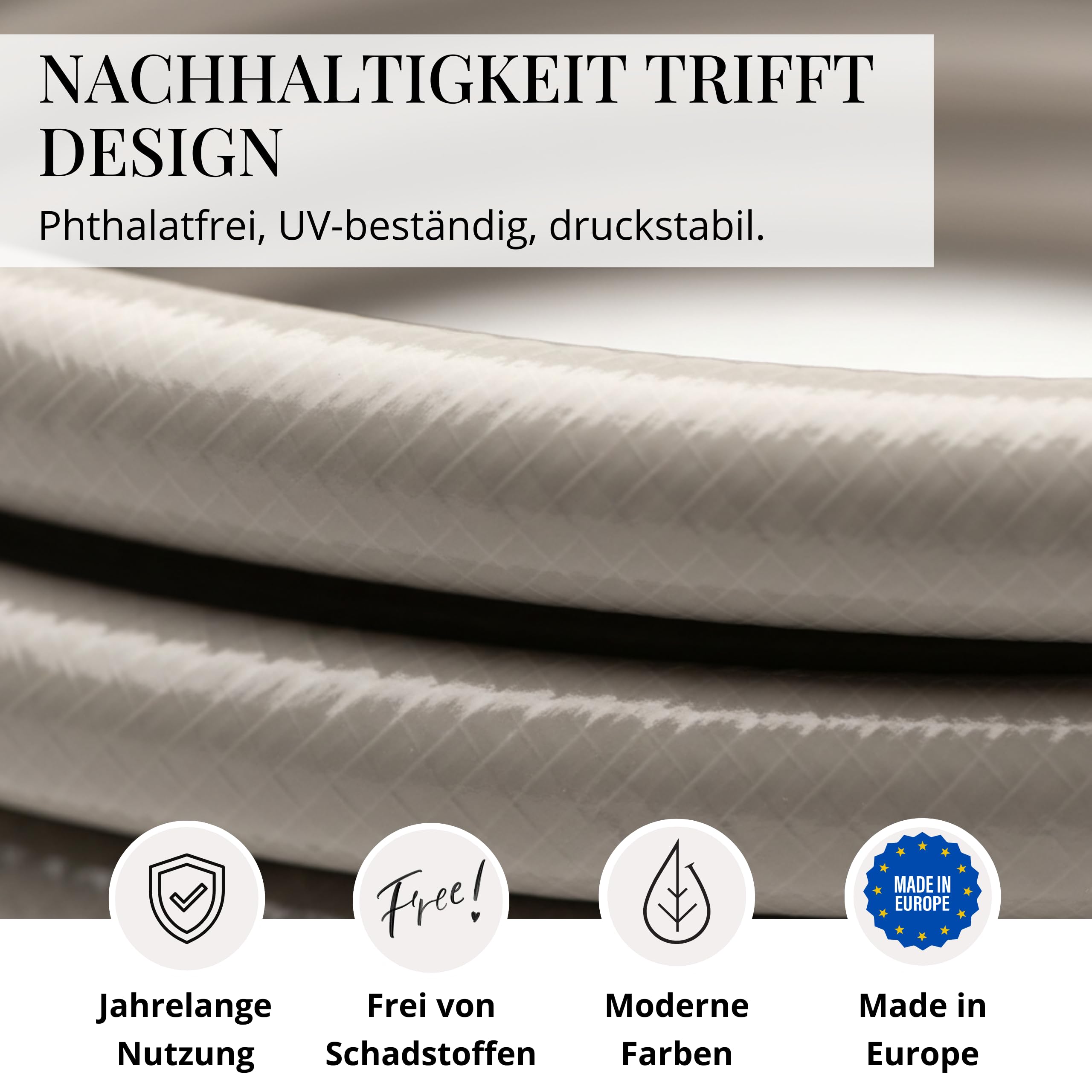LIVLIG Gartenschlauch 20m, flexibler Premium Wasserschlauch aus 60 Prozent Recyclingmaterial, UV beständig, knickfest, Design Gartenschlauch 1/2 Zoll in Greige