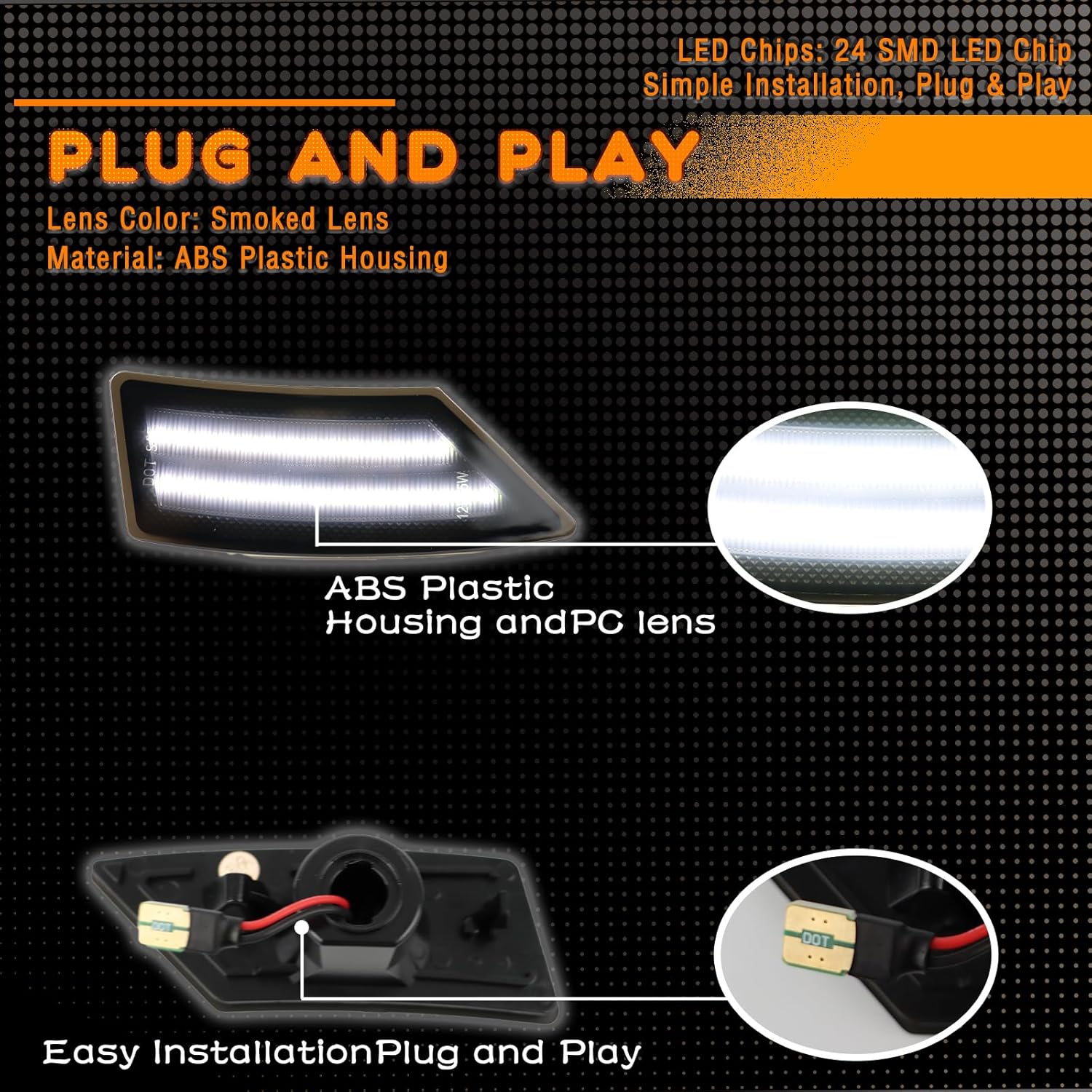 LED Front Fender LED Side Marker Lights Kit for Ford Ranger Lariat XL XLT 2019 2020 2021 2022 2023,Smoked Lens Side Bumper Marker Lamps,2pcs