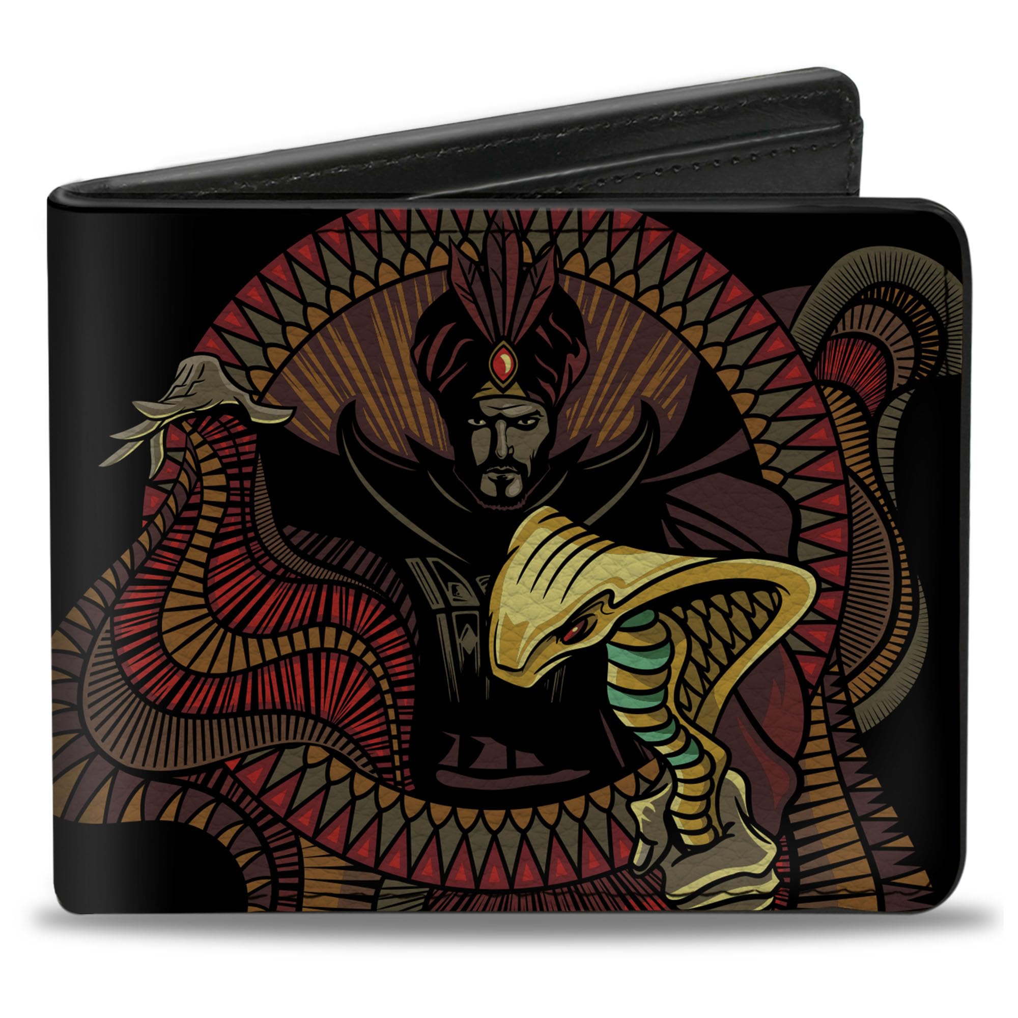 Buckle-Down Men's Disney Wallet, Bifold, 2019 Snake Staff Dark and Mysterious Multi, Vegan Leather, Aladdin Jafar, 4.0