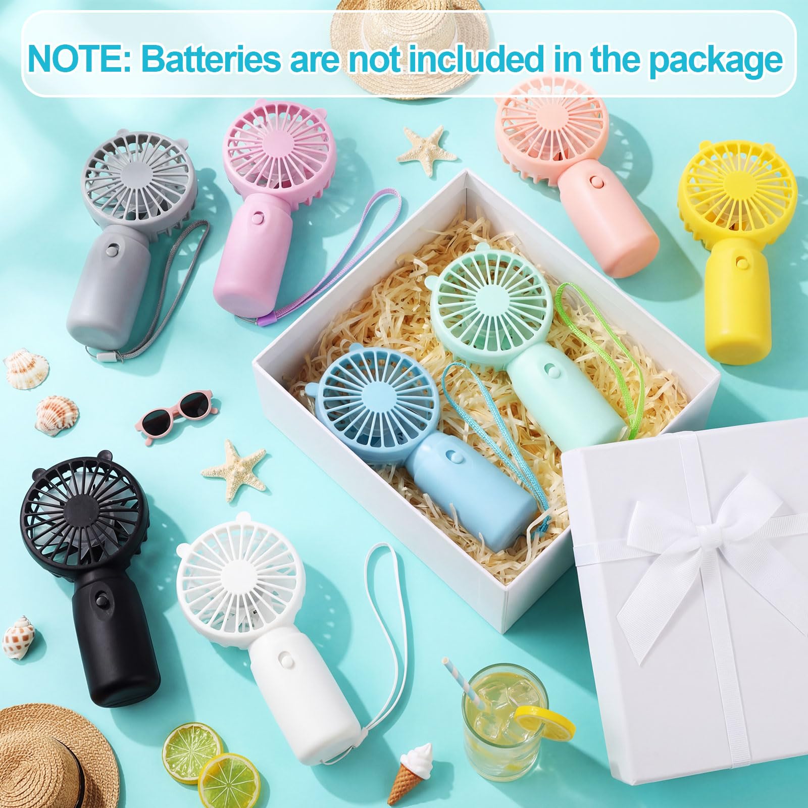 Glooglitter Tragbare Mini-Ventilatoren, batteriebetrieben, mit Umhängeband für Make-up, Wimpern, kühlend, leicht, für Hochzeit, Outdoor, 8 verschiedene Farben, 16 Stück