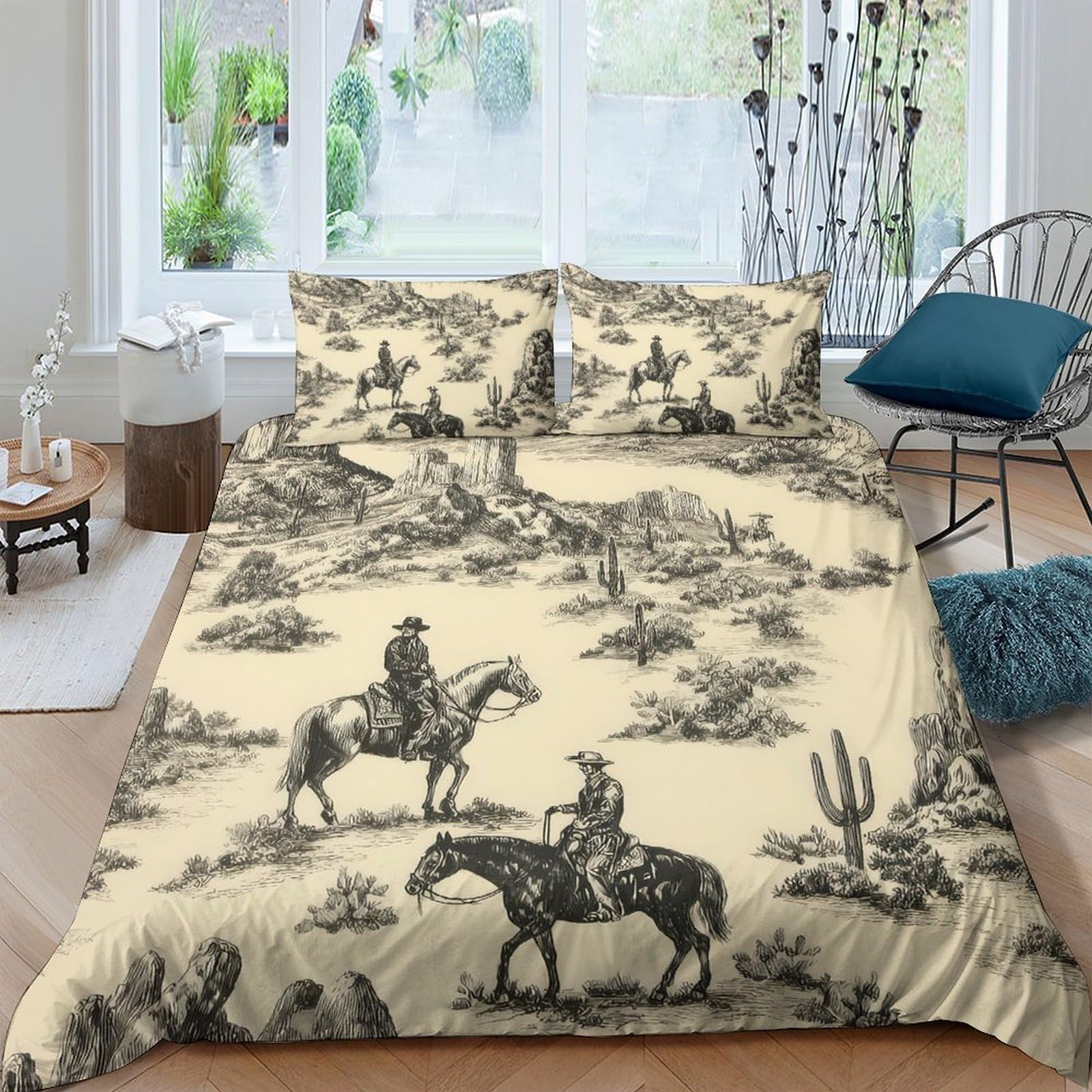 Ctjqhvkz Style-2 3D Printed Western Cowboy Fitted Sheet Microfiber Stable Horse Desert Bed Cover For Bedroom Guest Room Decor Single（135X200cm）