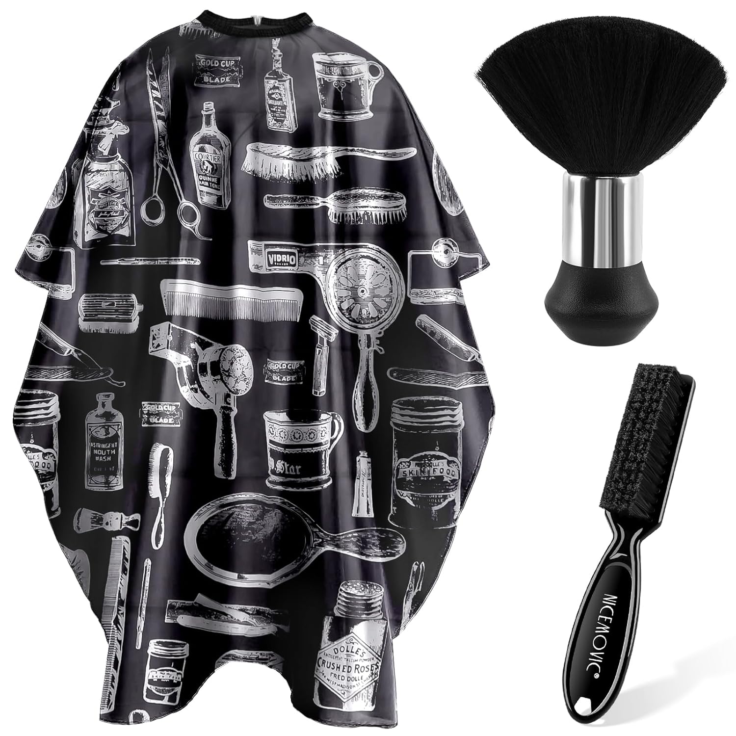 NICEMOVIC Hair Cutting Barber Cape with Neck Duster Brush and Barber Brush, Professional Barber Accessories Cleaning Supplies for Salon Haircut Styling NICEMOVIC Hair Cutting Barber Cape with Neck Duster Brush and Barber Brush, Professional Barber Accessories Cleaning Supplies for Salon Haircut Styling