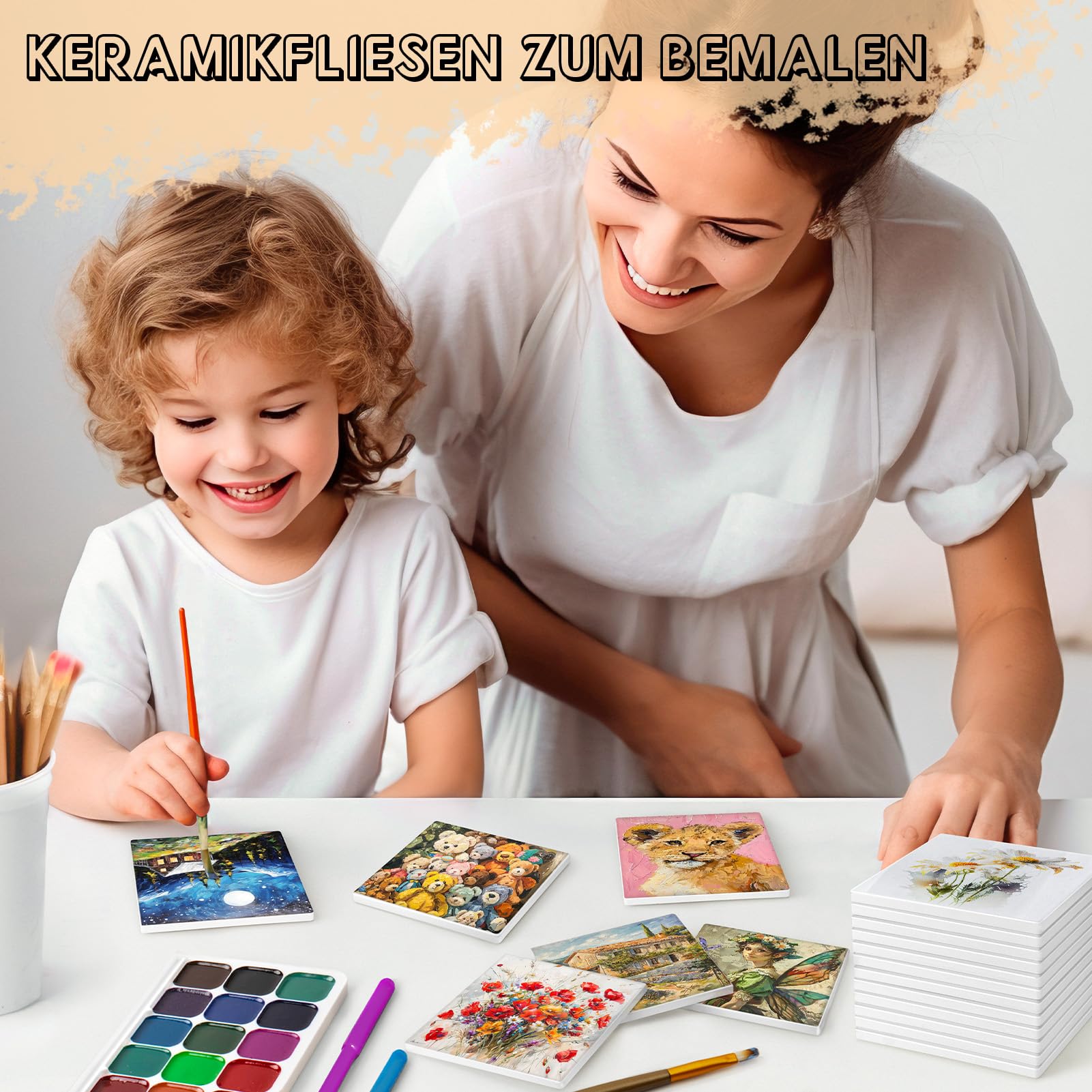 Sublimations-Untersetzer, GOH DODD 10cm 36er Pack Keramikplatten für Handwerk Glänzend glasierte weiße Rohlinge mit 36 Korkunterlagen für Alkoholtinte, Malerei, Wärmeübertragung, Quadratisch
