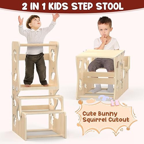 Miniatura 3 de UROSULO Montessori Taburete para niños pequeños, torre plegable 4 en 1 para aprender, seguro y plegable, taburete de cocina para niños pequeños,