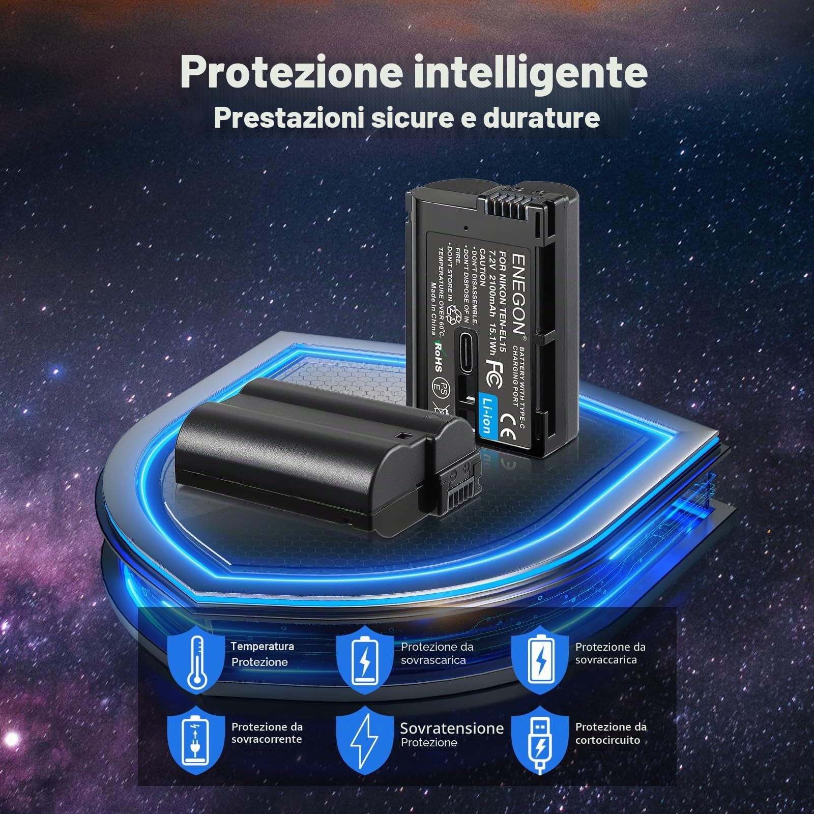 ENEGON EN-EL15/EL15c Batteria di ricambio USB-C a carica diretta 2100 mAh,per Nikon EN-EL15,compatibile con Nikon D7100, D750, D7000, D7200, D600, D610, D880, D810 D800 Z5 Z6 Z7