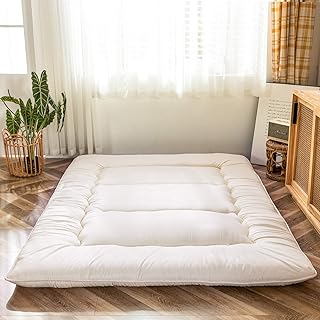 Futon Mattress, Padded Japanese Floor Mattress Quilted Bed Mattress Topper, Extra Thick Folding Sleeping Pad Breathable Floor Lounger Guest Bed for Camping Couch (Off-White, Single)